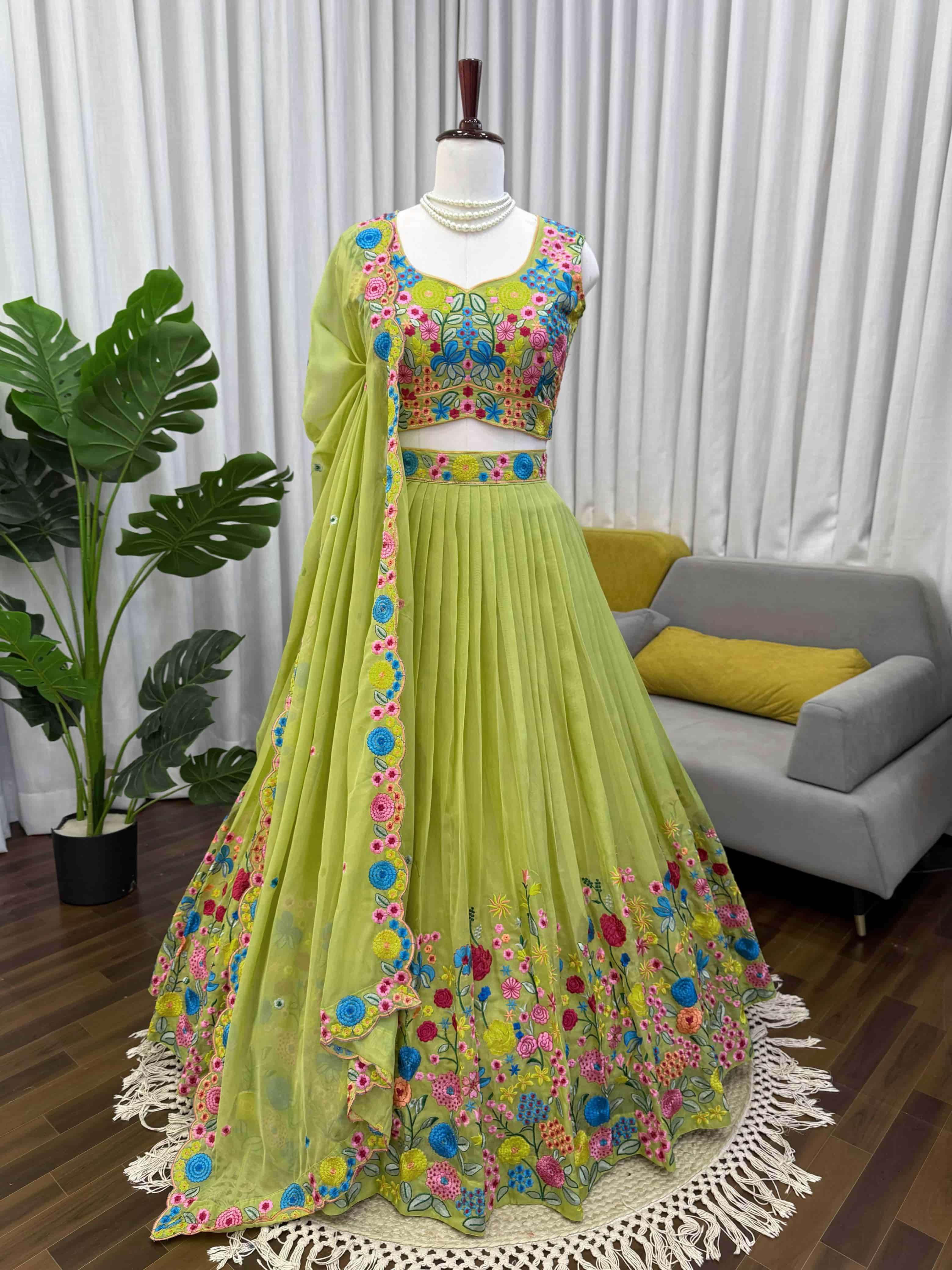 388 HIT COLOUR BY ASLIWHOLESALE DESIGNER PURE ORGANZA SILK EMBROIDERY LEHENGAS-00246