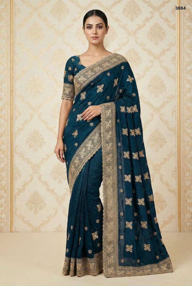 3884 COLOUR BY ASLIWHOLESALE DESIGNER PURE FANCY EMBROIDERY SAREES-00103