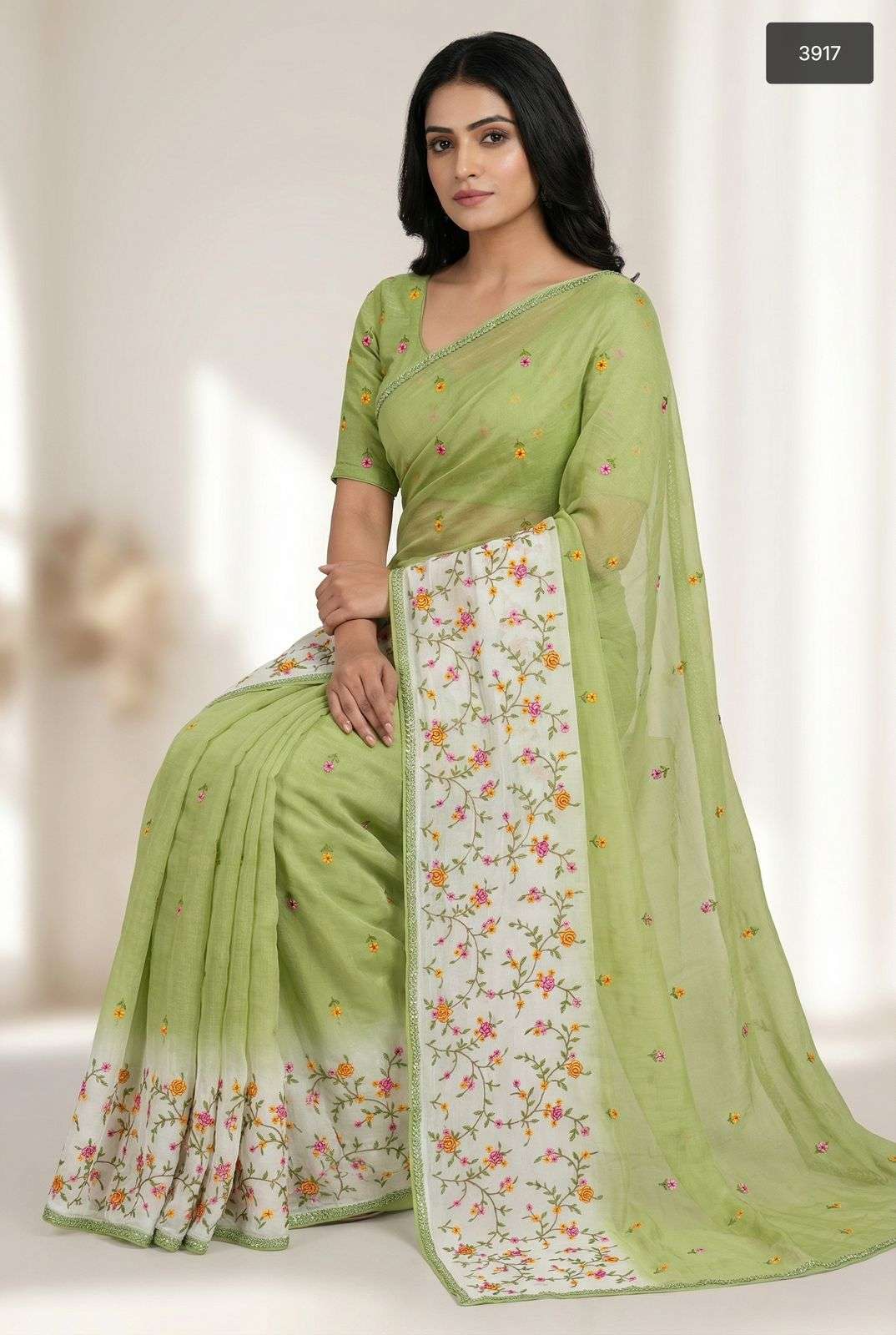 3917 COLOUR BY ASLIWHOLESALE DESIGNER PURE FANCY EMBROIDERY SAREES-00103