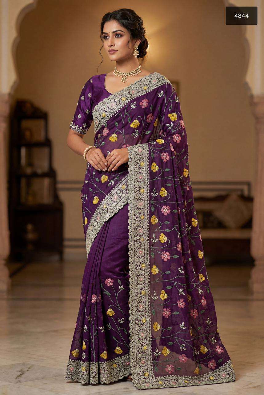4844 COLOUR BY ASLIWHOLESALE DESIGNER PURE CRUNCY EMBROIDERY SAREES-00103