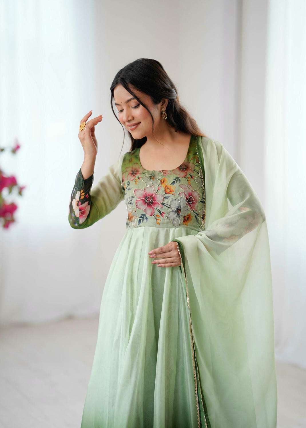 DN-531 BY ASLIWHOLESALE DESIGNER PURE ORGANZA SILK EMBROIDERY DRESSES-00232