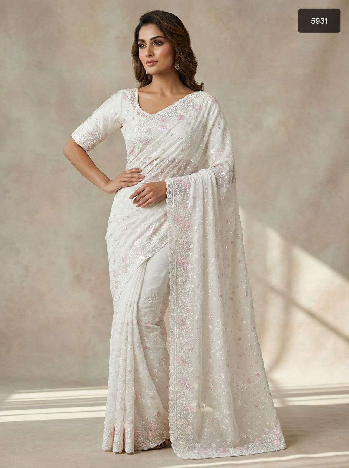 5931 COLOUR BY ASLIWHOLESALE DESIGNER PURE GEORGETTE EMBROIDERY SAREES-00103