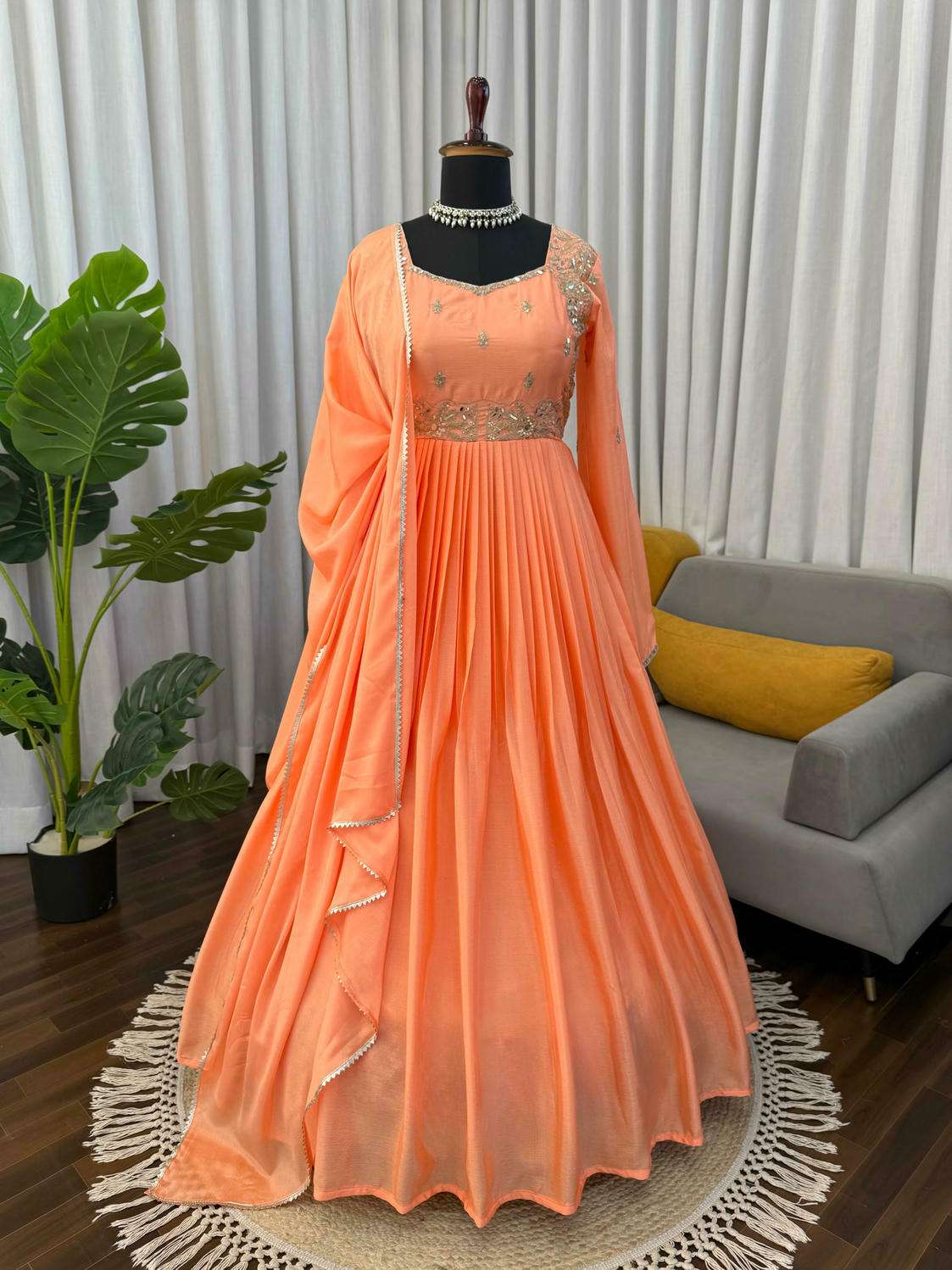 5950 HIT COLOUR BY ASLIWHOLESALE DESIGNER PURE CHINON SILK EMBROIDERY DRESSES-00242