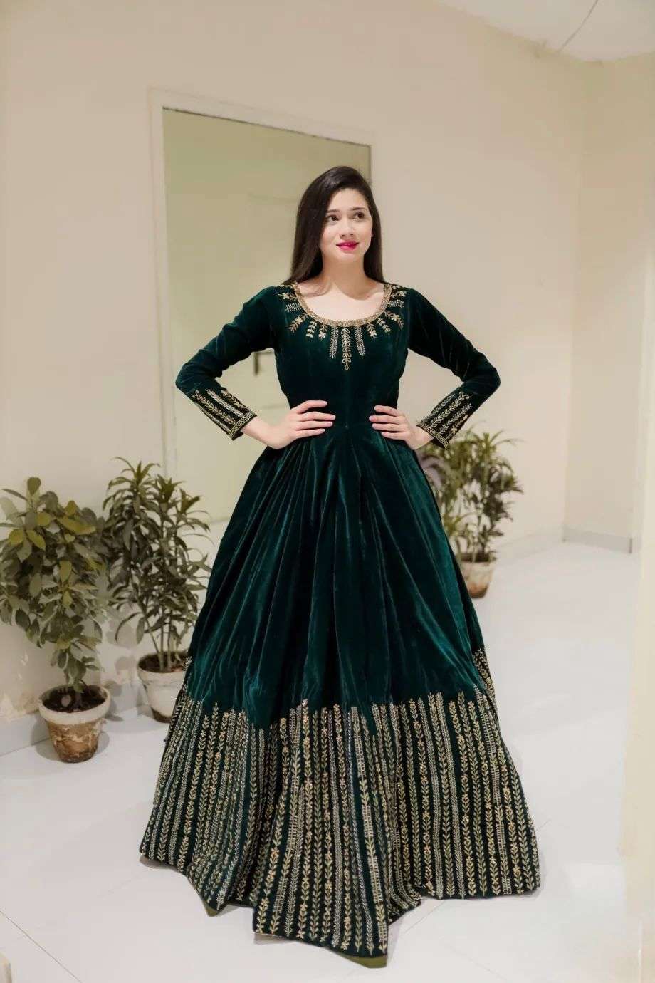 5951 HIT COLOUR BY ASLIWHOLESALE DESIGNER PURE VELVET EMBROIDERY DRESSES-00242