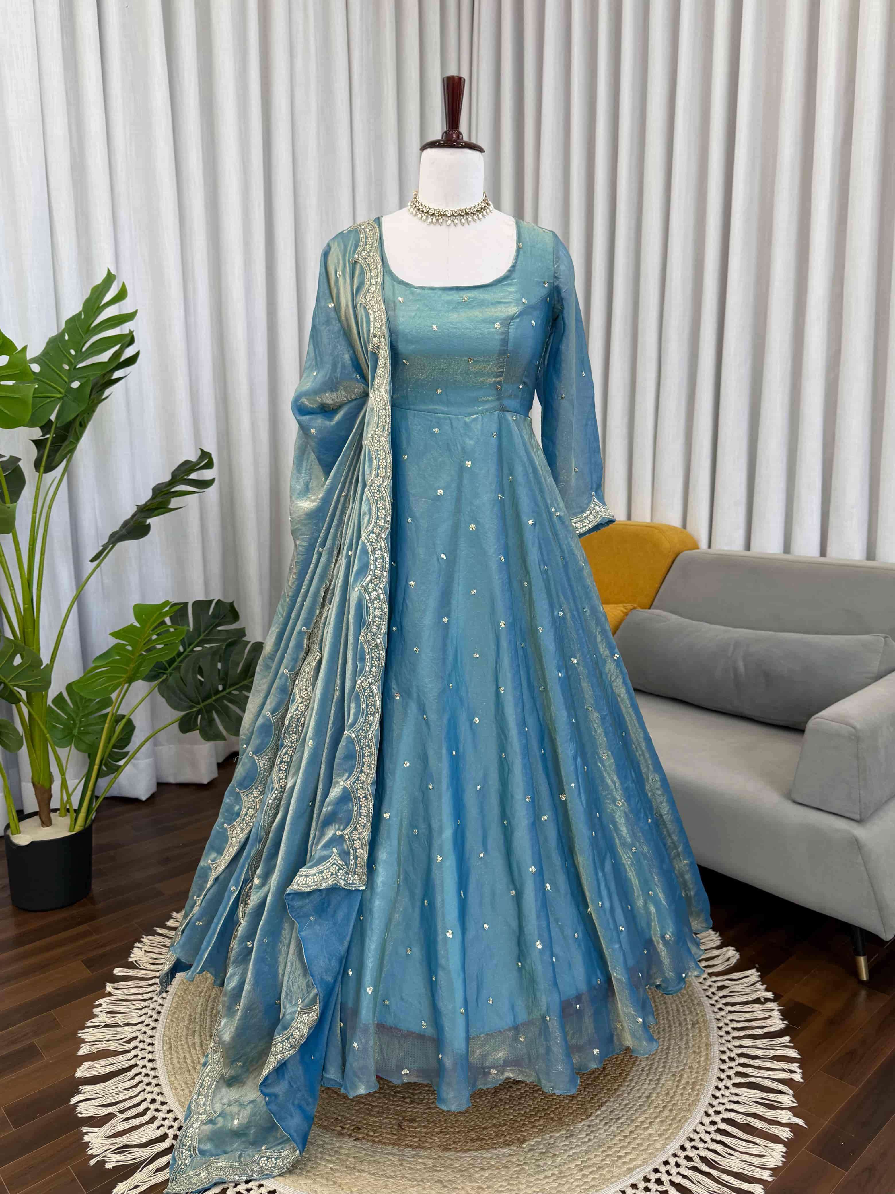 5954 HIT COLOUR BY ASLIWHOLESALE DESIGNER PURE FENDY SILK EMBROIDERY DRESSES-00242