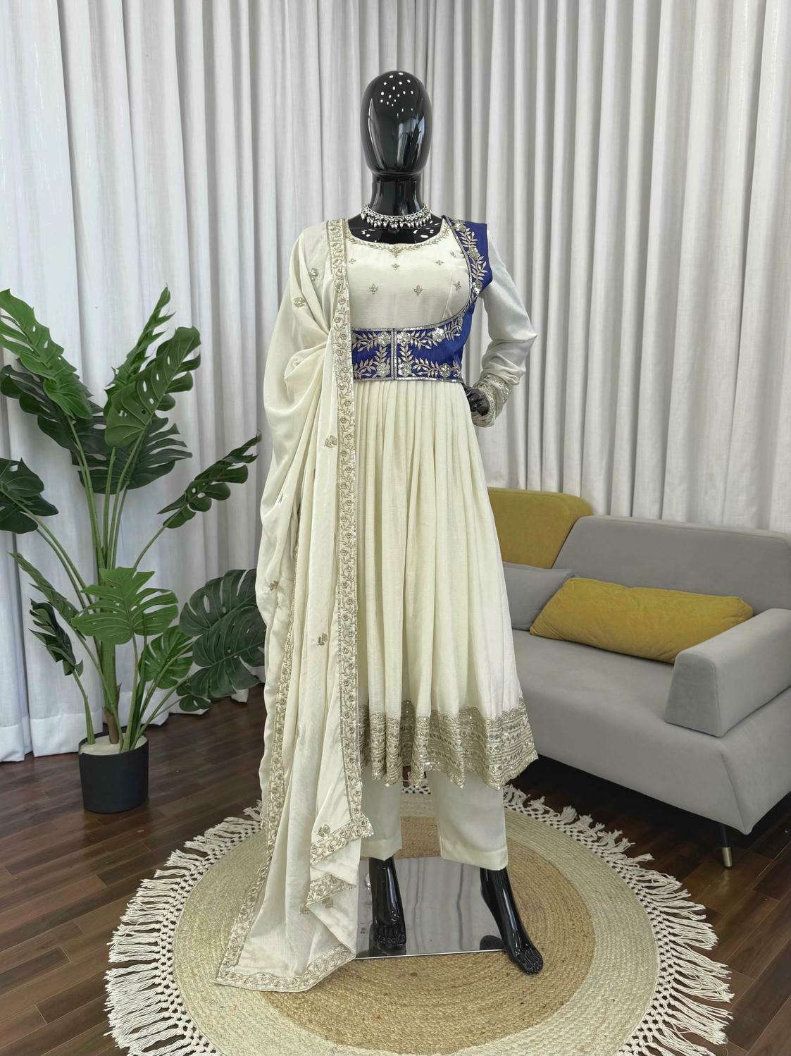 5957 HIT COLOUR BY ASLIWHOLESALE DESIGNER PURE CHINON SILK EMBROIDERY DRESSES-00242