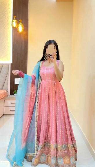 5964 HIT COLOUR BY ASLIWHOLESALE DESIGNER PURE CHINON SILK EMBROIDERY DRESSES-00242