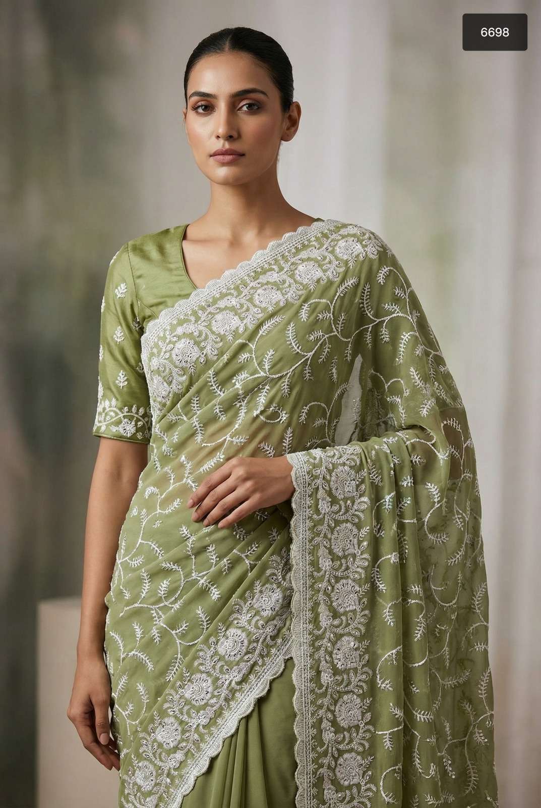 6698 COLOUR BY ASLIWHOLESALE DESIGNER PURE LAKHNAVI EMBROIDERY SAREES-00103