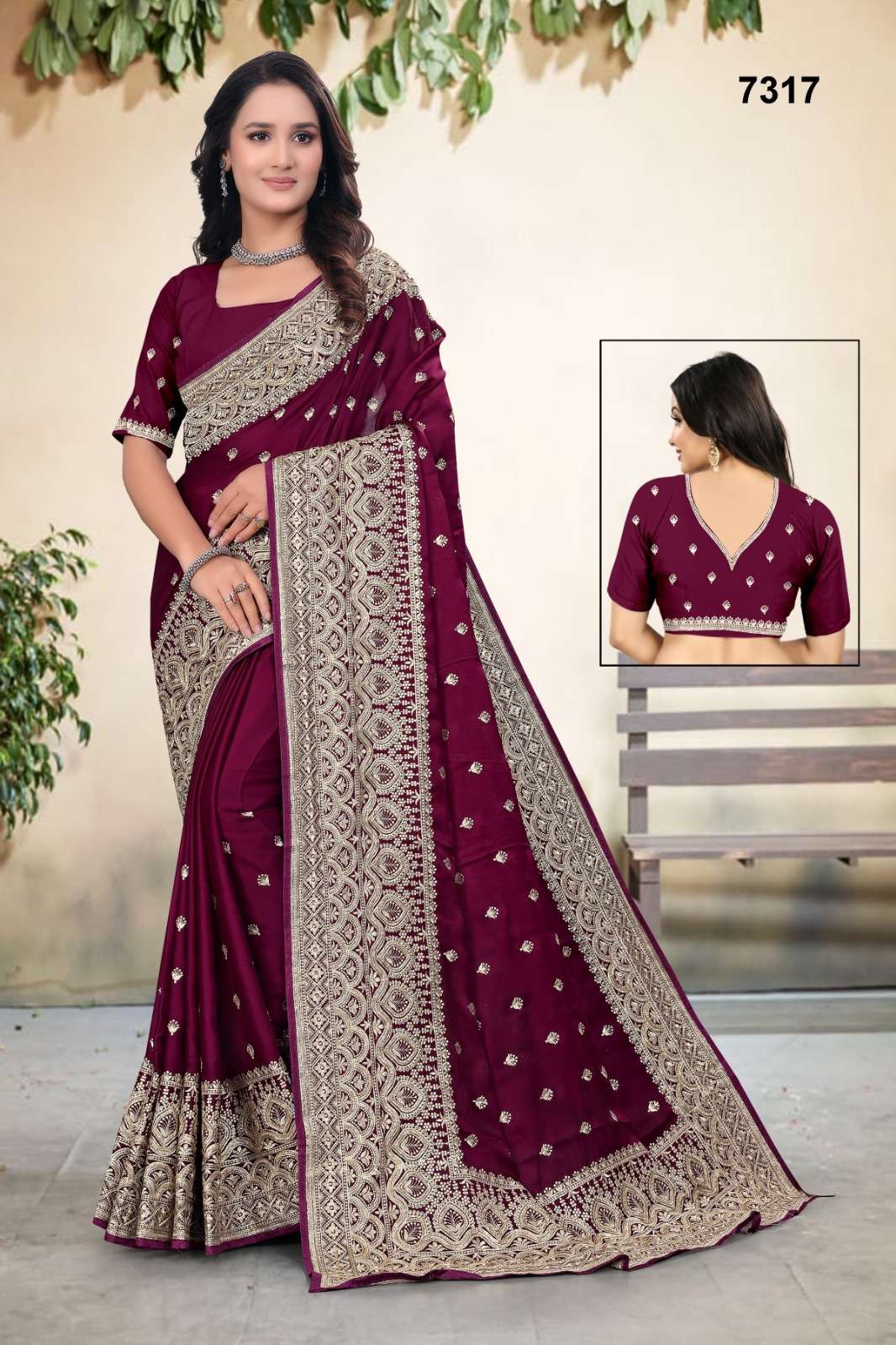 7317 COLOUR BY ASLIWHOLESALE DESIGNER PURE SATIN EMBROIDERY SAREES-00103