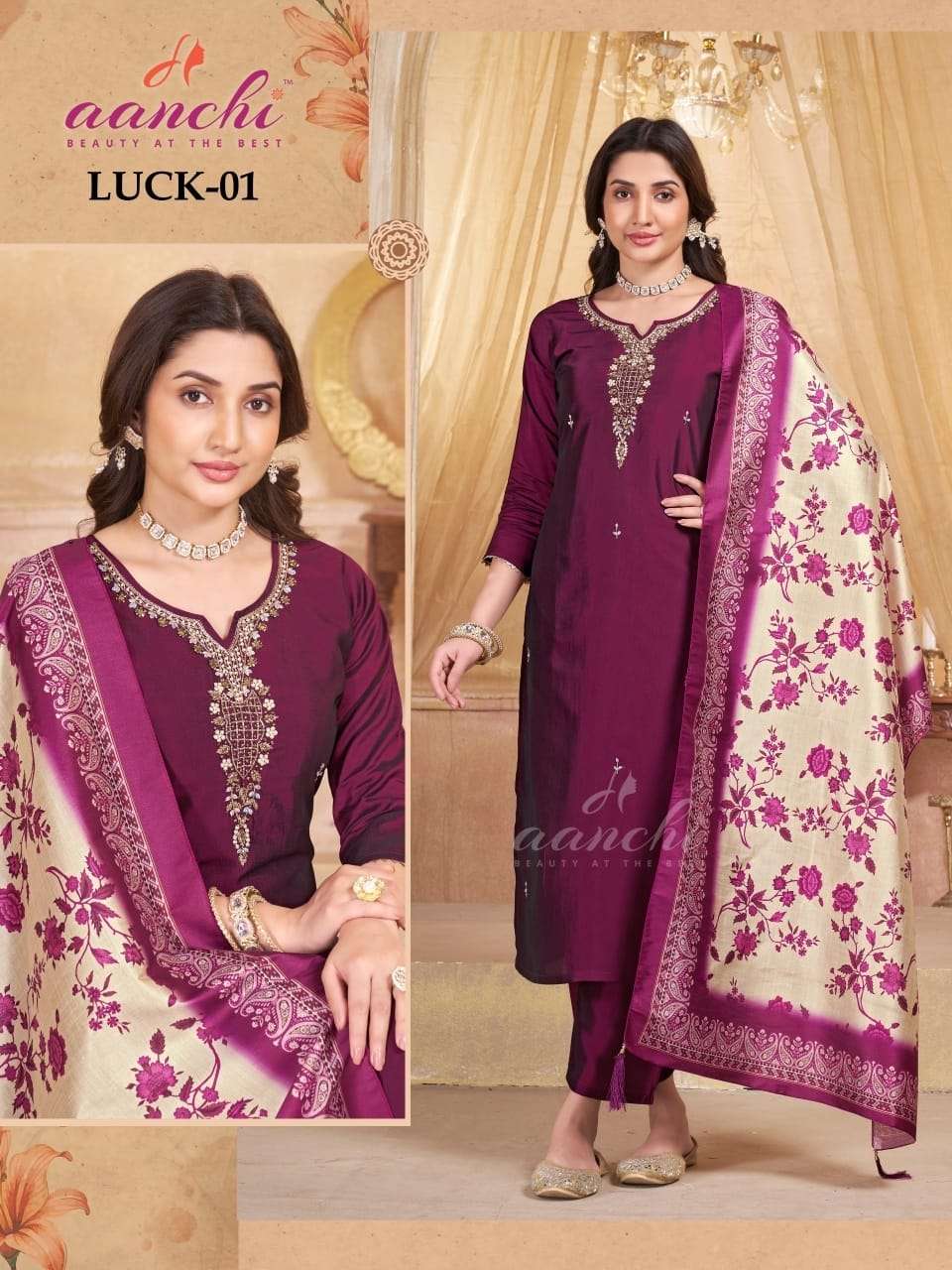 AANCHI LUCK PURE RANGEELA SILK EMBROIDERY DRESSES-00286