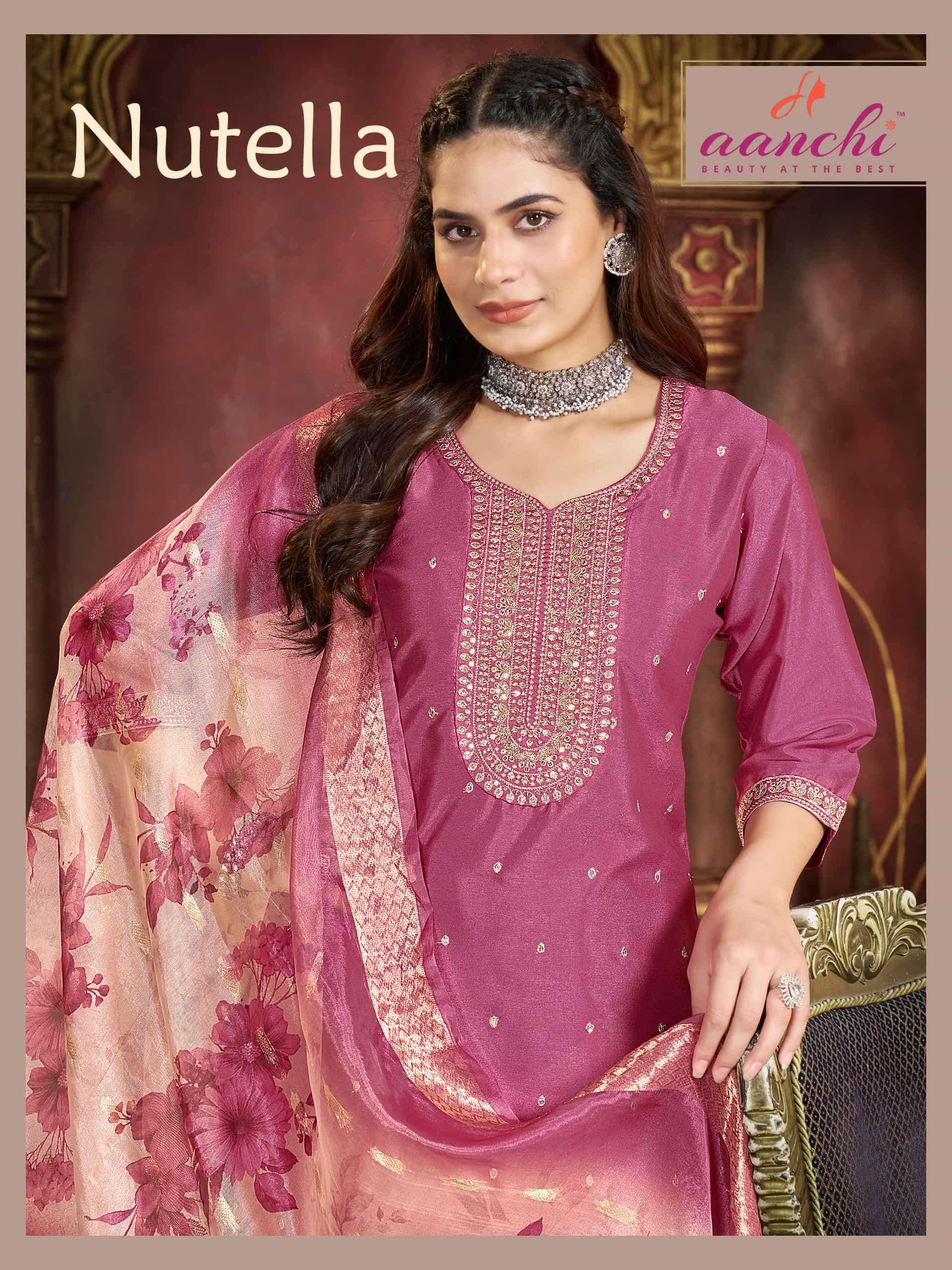 AANCHI NUTELLA PURE CRYSTAL SILK EMBROIDERY DRESSES-00286