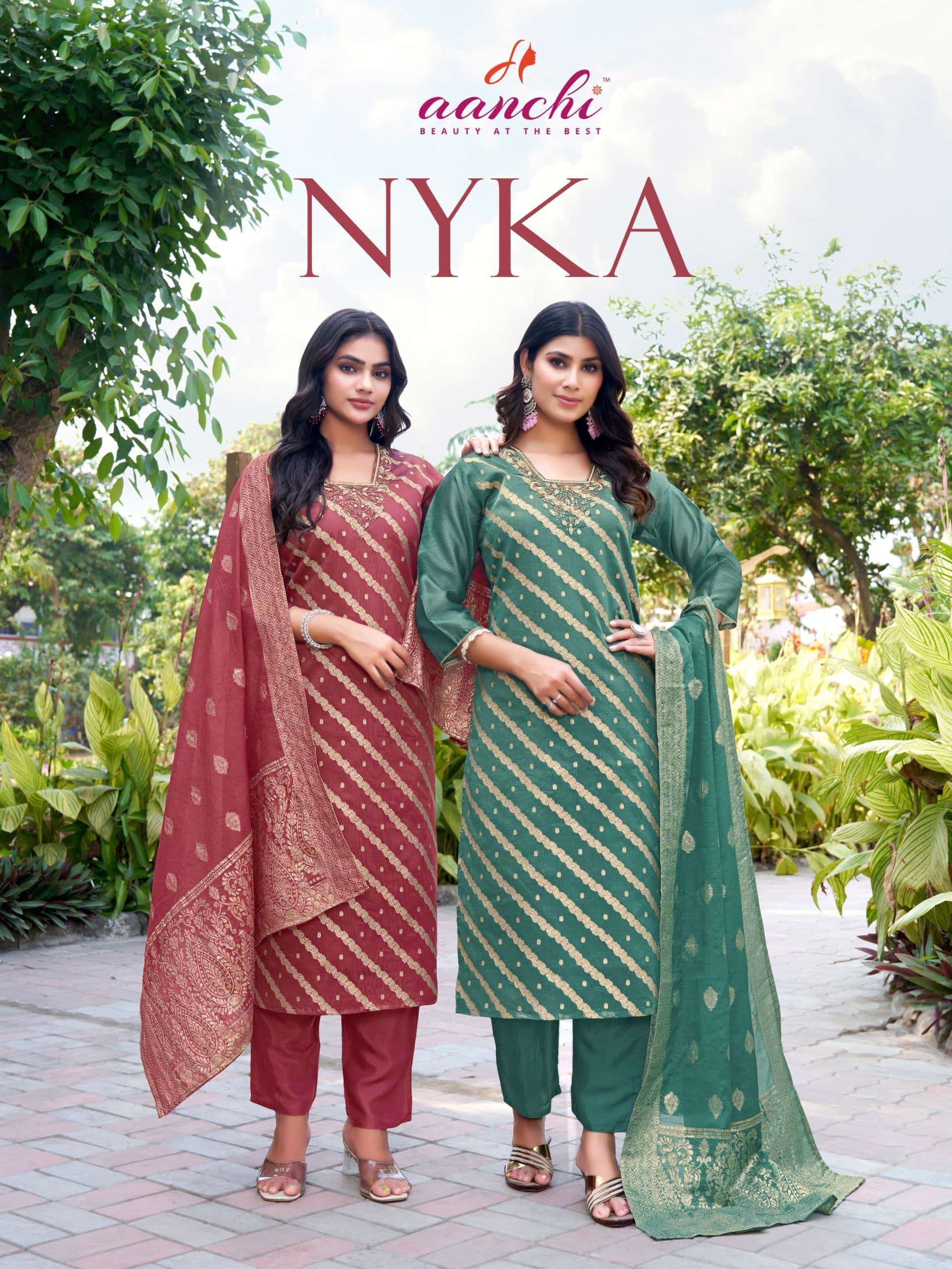 AANCHI NYKA PURE SHIMMER JACQUARD EMBROIDERY DRESSES-00286