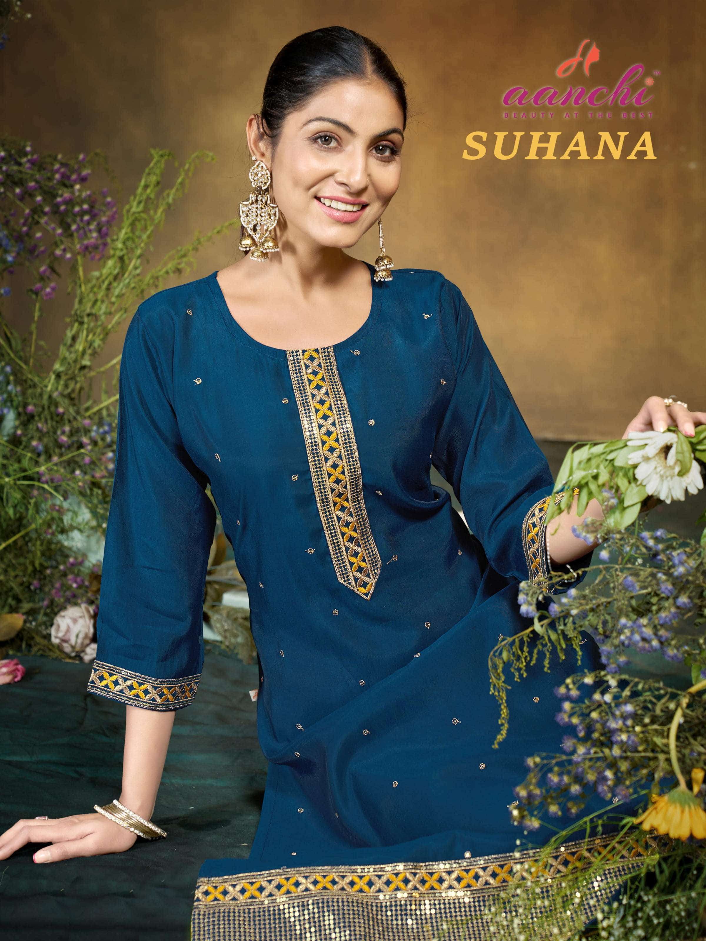 AANCHI SUHANA PURE ROMAN SILK EMBROIDERY DRESSES-00286