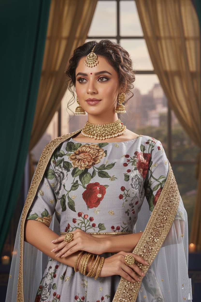 AAWIYA LISHVAA VOL-1 PURE ART SILK EMBROIDERY PRINTED LEHENGAS-00060