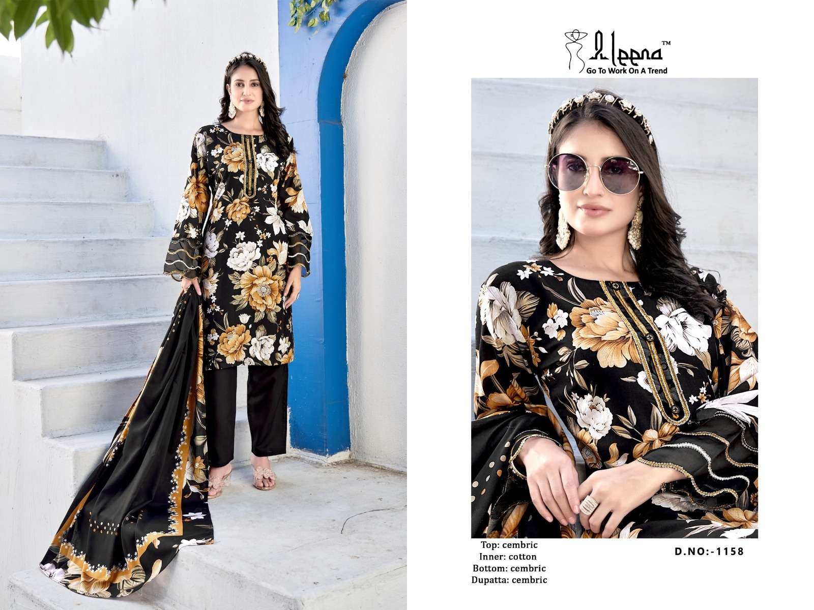 ALEENA 1158 COLOUR PURE CAMBRIC EMBROIDERY PRINTED PAKISTANI DRESSES-00315