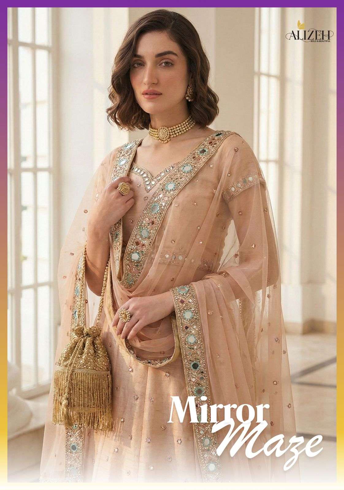 ALIZEH MIRROR MAZE PURE HEAVY SILK EMBROIDERY LEHENGAS -00001