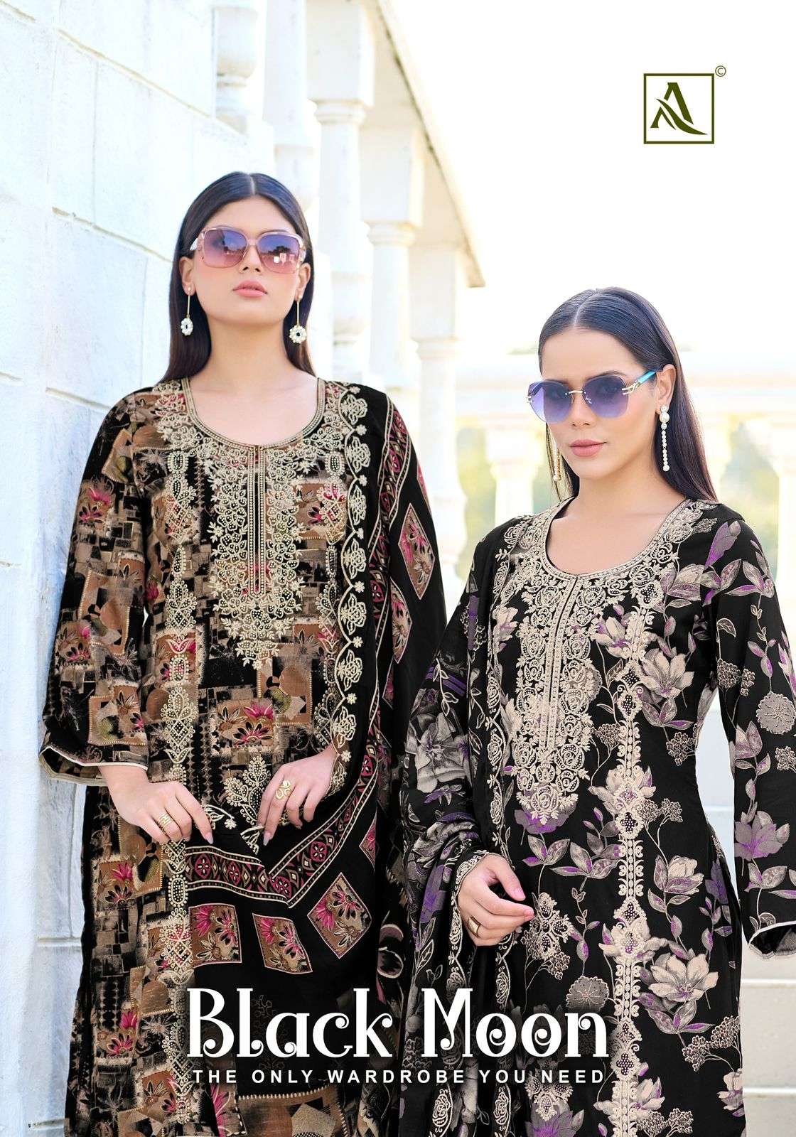 ALOK SUIT BLACK MOON PURE VISCOSE RAYON EMBROIDERY PAKISTANI DRESSES-00201