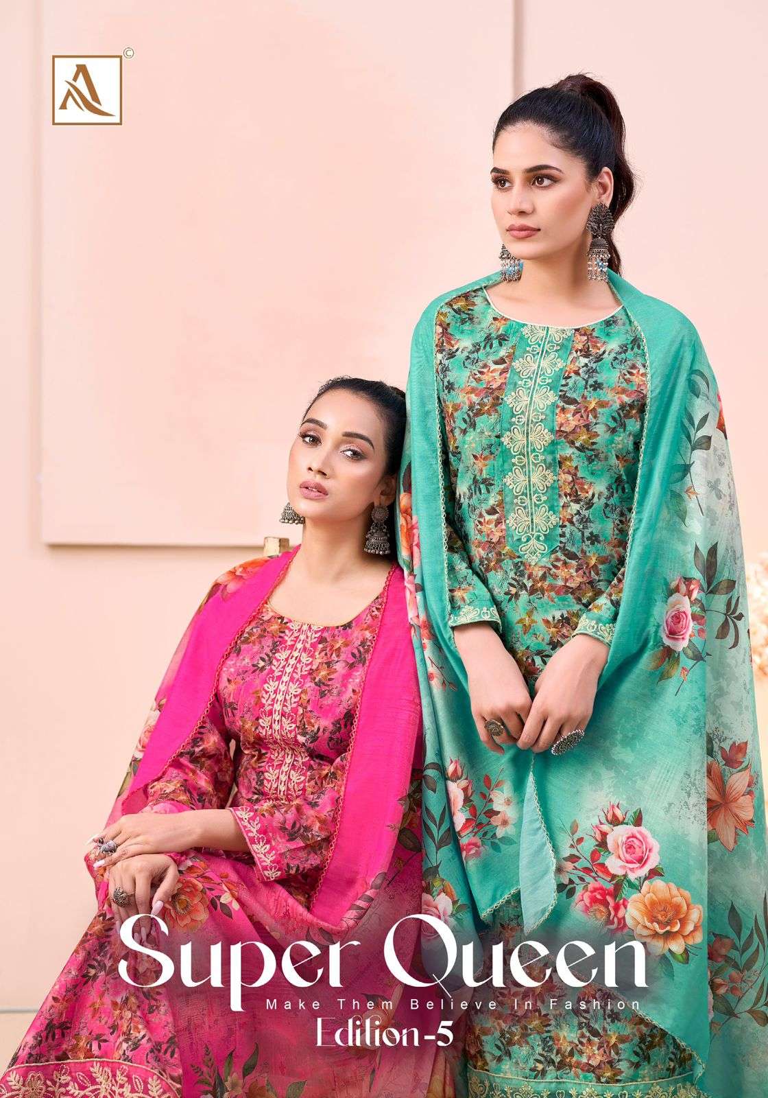 ALOK SUIT SUPER QUEEN VOL-05  PURE RAYON PRINTED EMBROIDERY PAKISTANI DRESSES-00201