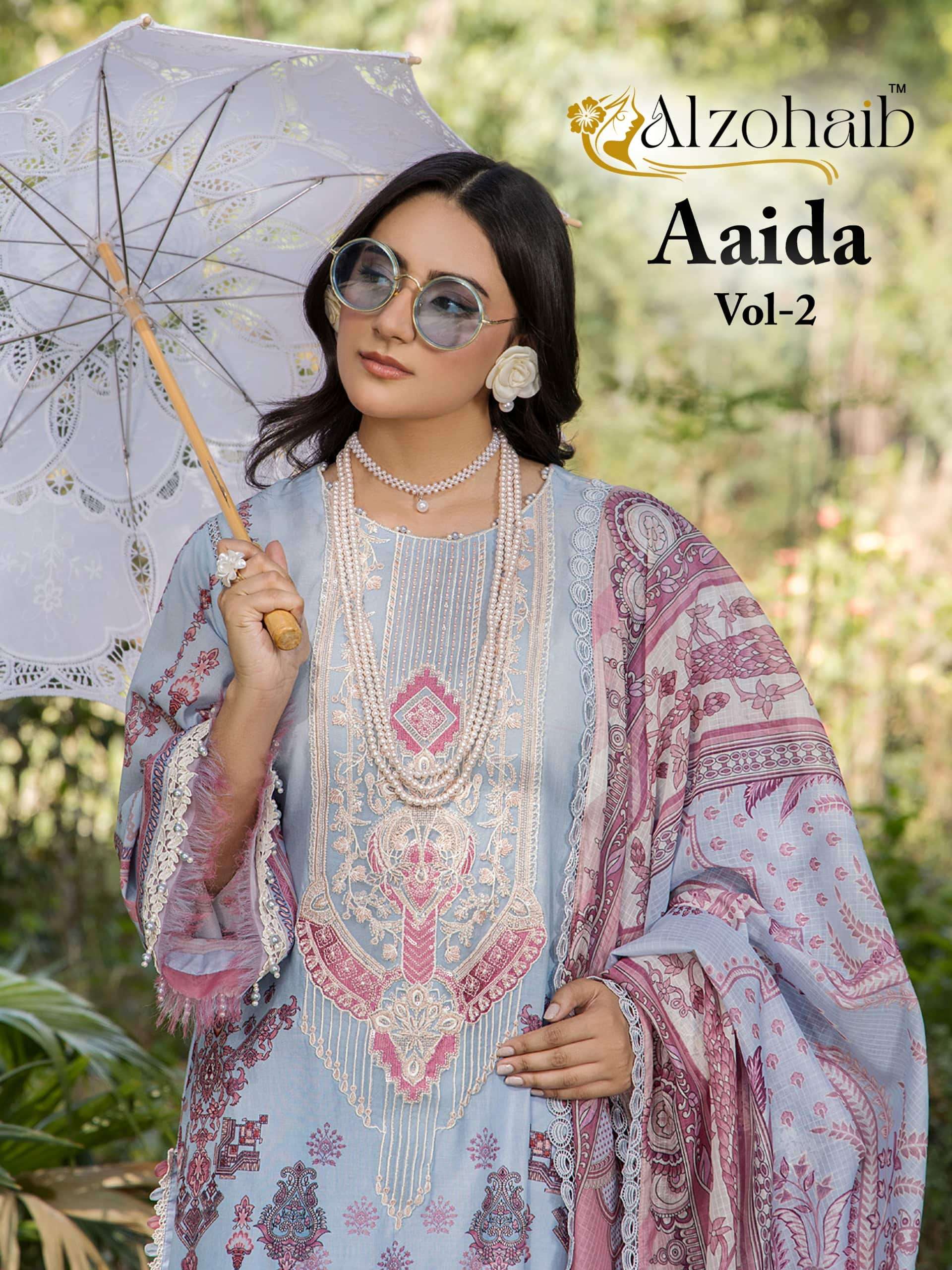 ALZOHAIB AAIDA VOL-02 AZ-1386 TO AZ-1389 SERIES PURE COTTON PRINTED EMBROIDERY PAKISTANI DRESSES-002...