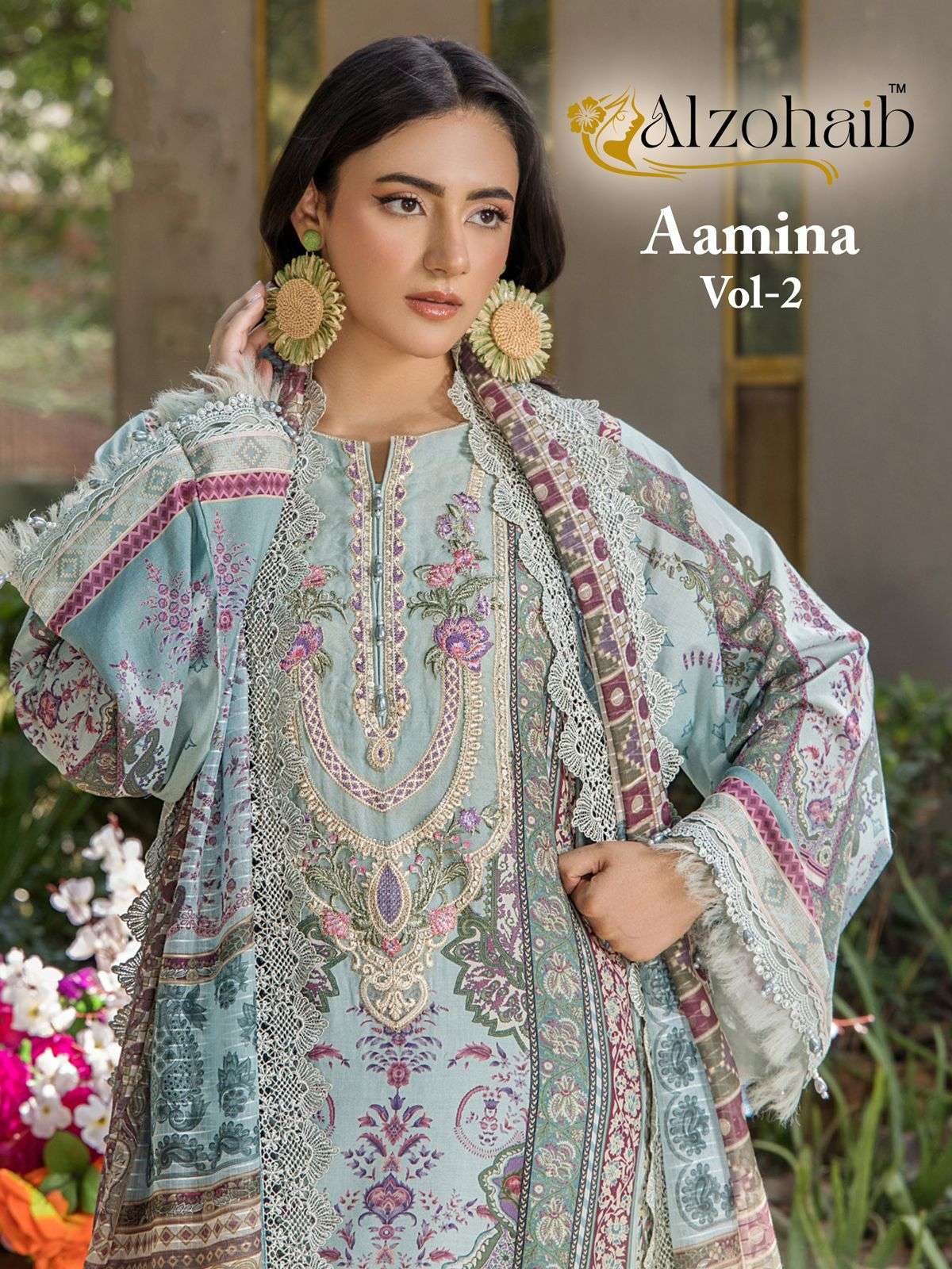 ALZOHAIB AAMINA VOL-02 1390 TO 1393 SERIES PURE COTTON EMBROIDERY PAKISTANI DRESSES-00071