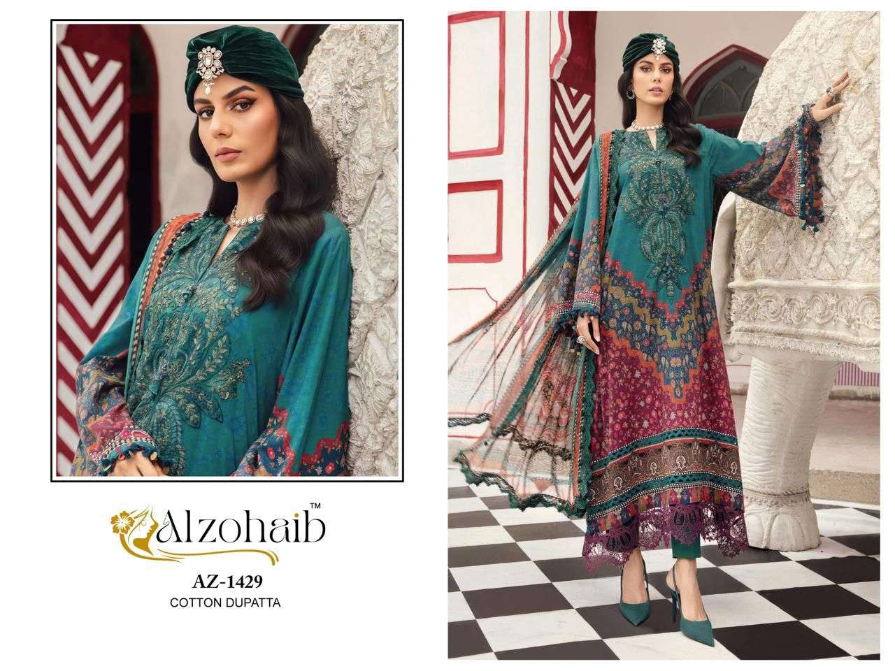 ALZOHAIB AZ-1428 OR AZ-1429 SERIES PURE COTTON PRINTED EMBROIDERY PAKISTANI DRESSES-00071