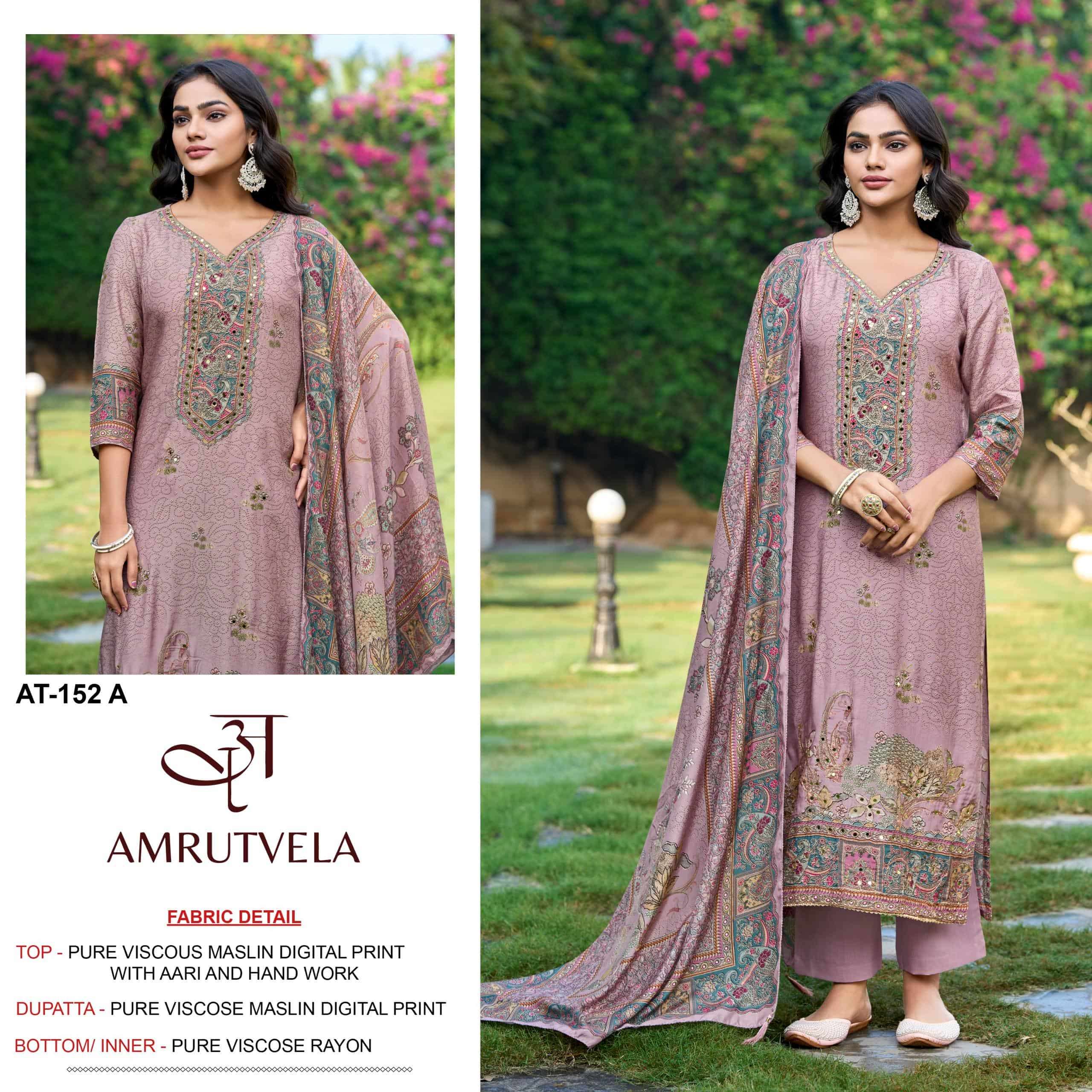 AMRUTVEL AT-152 A TO F SERIES PURE VISCOSE MUSLIN EMBROIDERY PAKISTANI DRESSES-00201