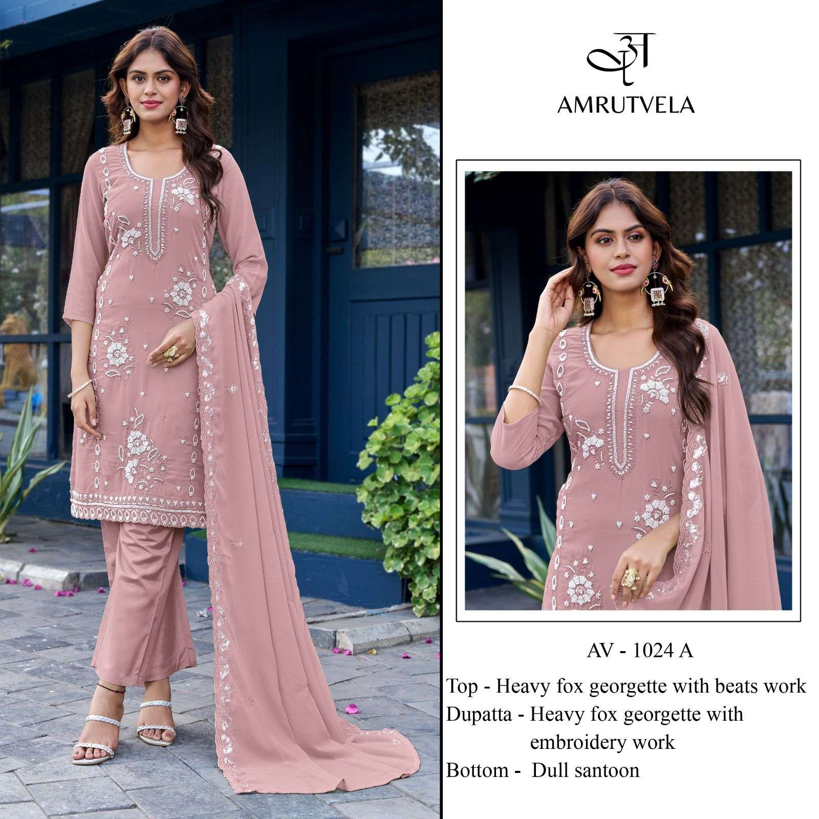 AMRUTVEL AV-1024 A TO D SERIES PURE GEORGETTE  EMBROIDERY PAKISTANI DRESSES-00201