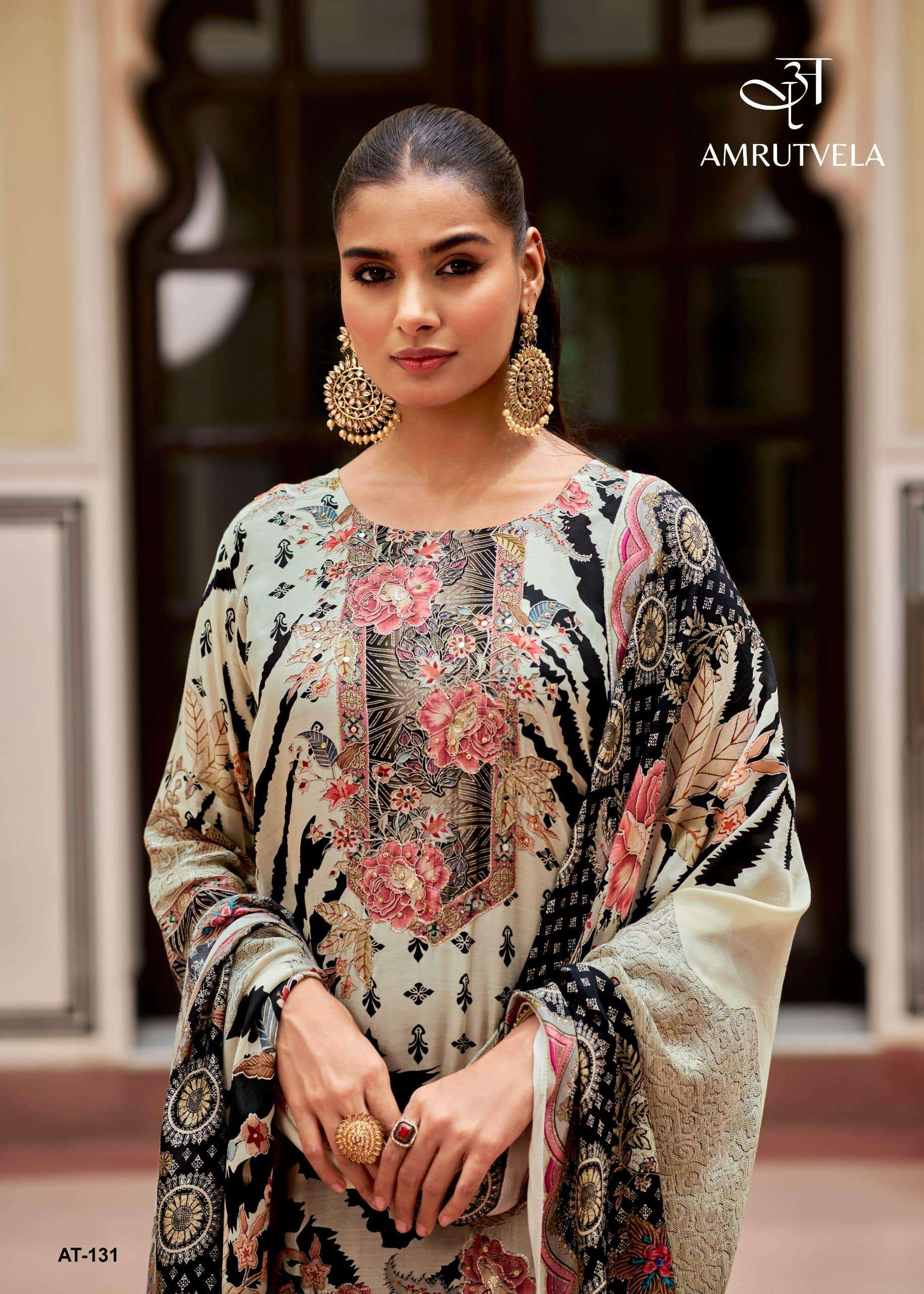 AMRUTVELA AT-131 PURE VISCOSE MUSLIN EMBROIDERY PRINTED PAKISTANI DRESSES-00062