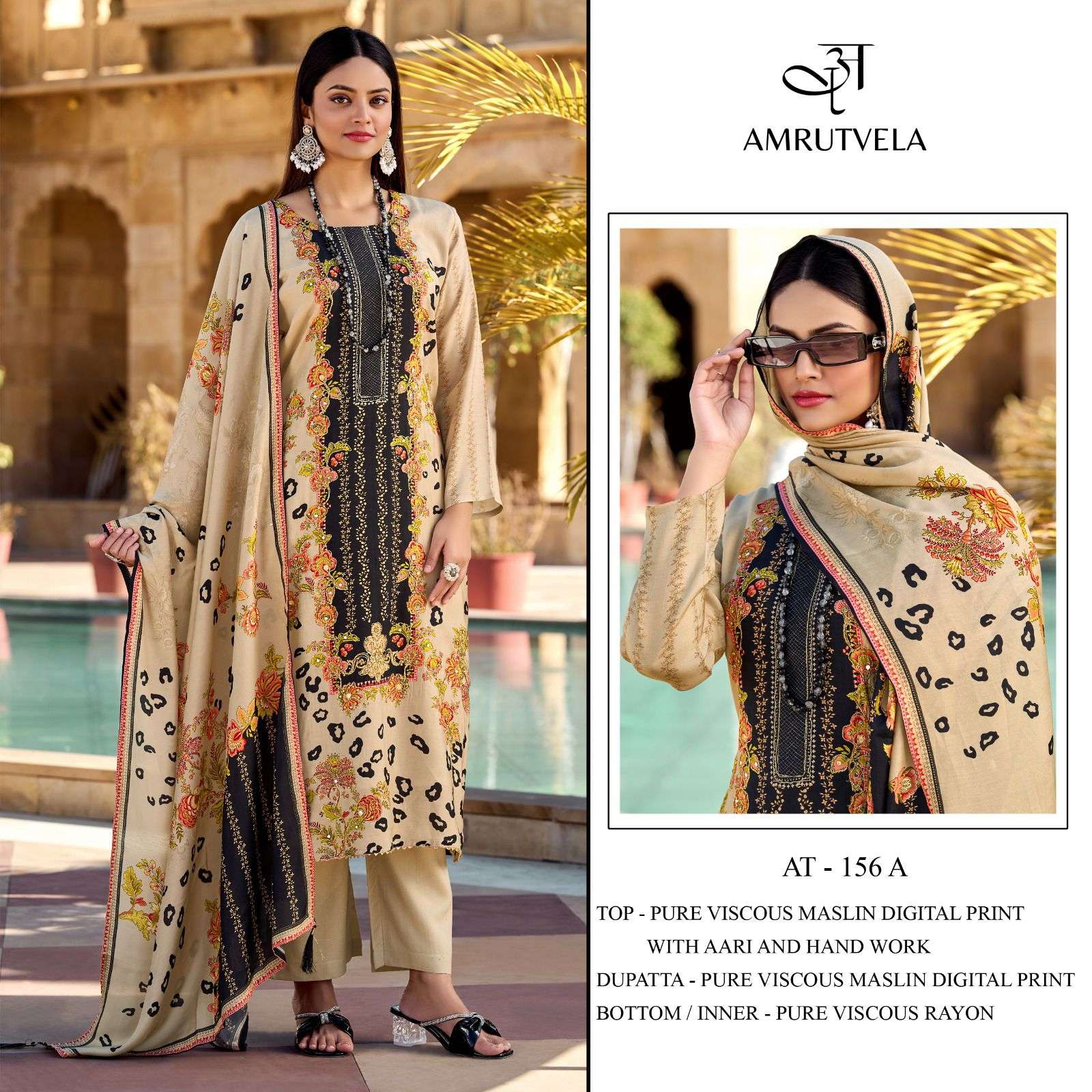 AMRUTVELA AT-159 A TO B SERIES PURE VISCOSE MUSLIN EMBROIDERY PAKISTANI DRESSES-00201