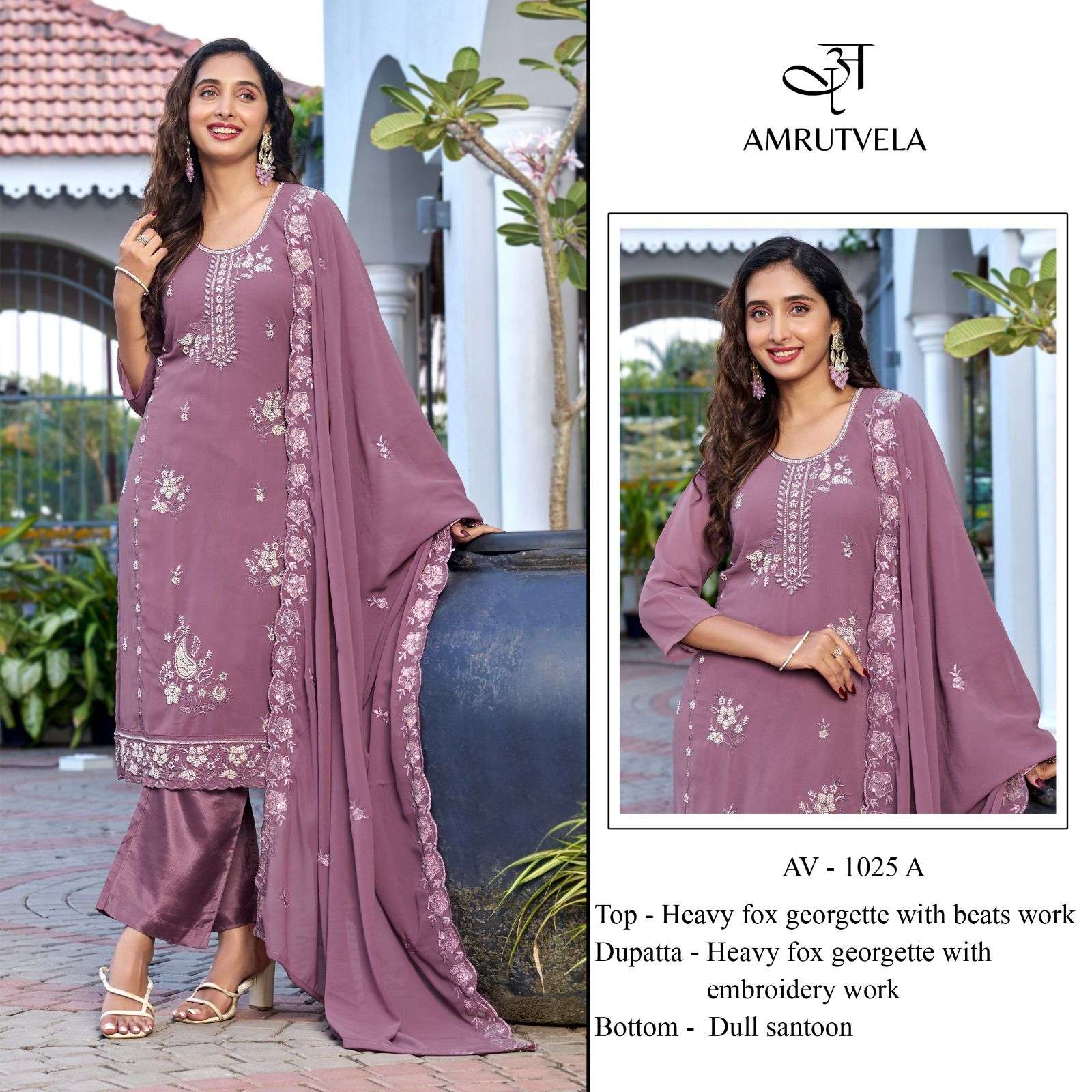 AMRUTVELA AV-1025 A TO D SERIES PURE FAUX GEORGETTE EMBROIDERY PAKISTANI DRESSES-00201