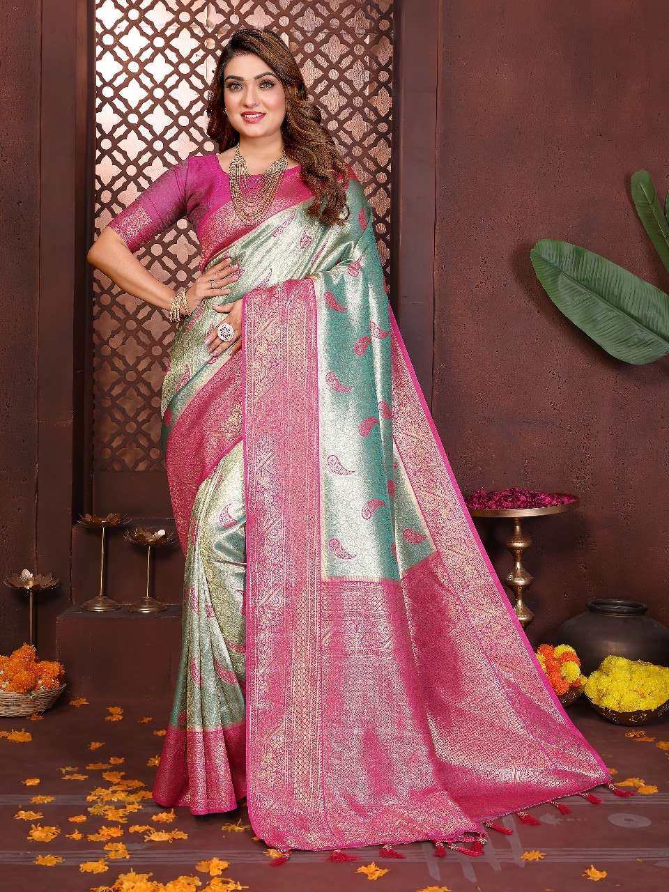 ANERI BY ASLIWHOLESALE DESIGNER PURE BANARASI SILK EMBROIDERY SAREES-00125
