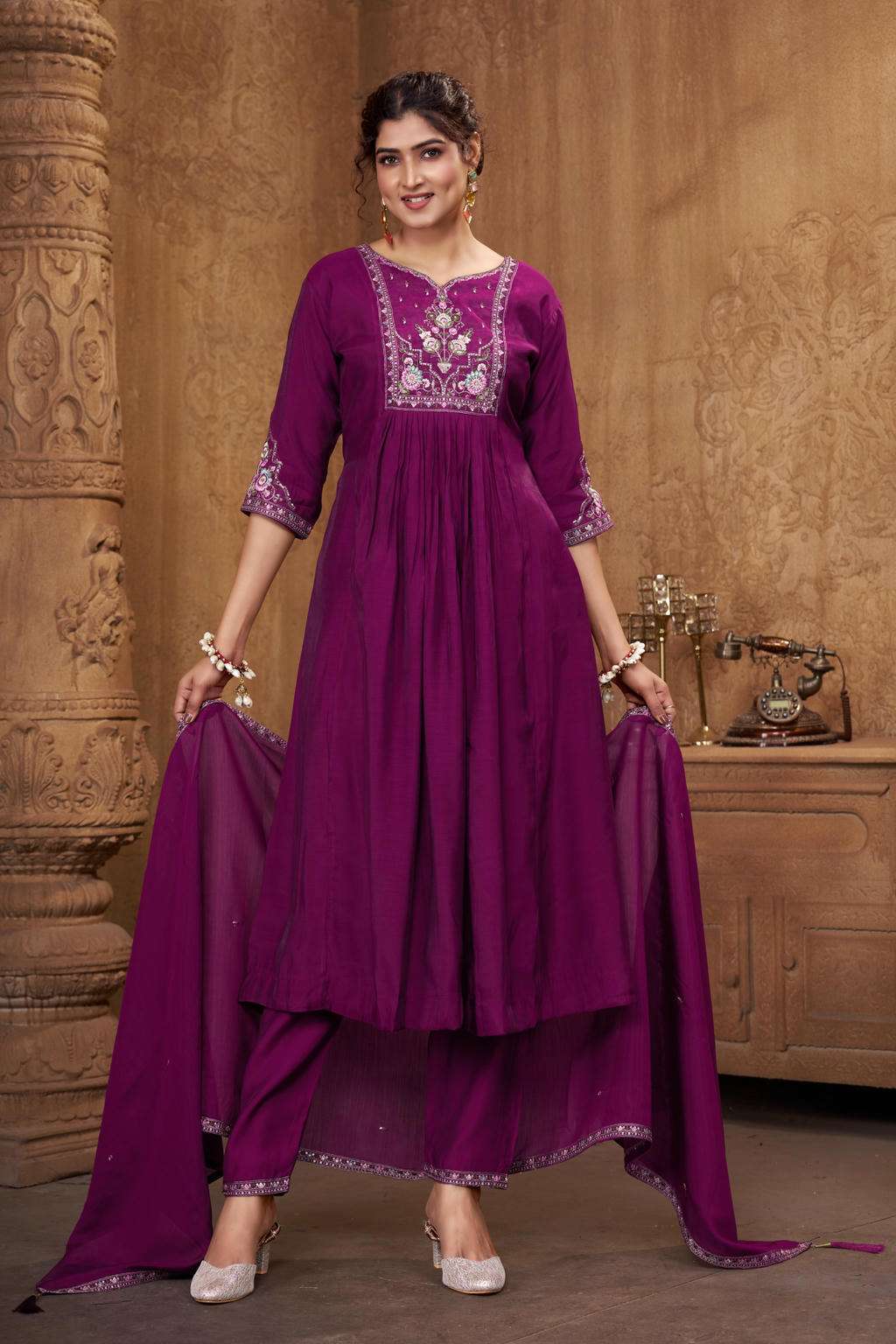 APSARA VOL-7 BY ASLIWHOLESALE DESIGNER PURE CHANDERI SILK EMBROIDERY DRESSES-00401