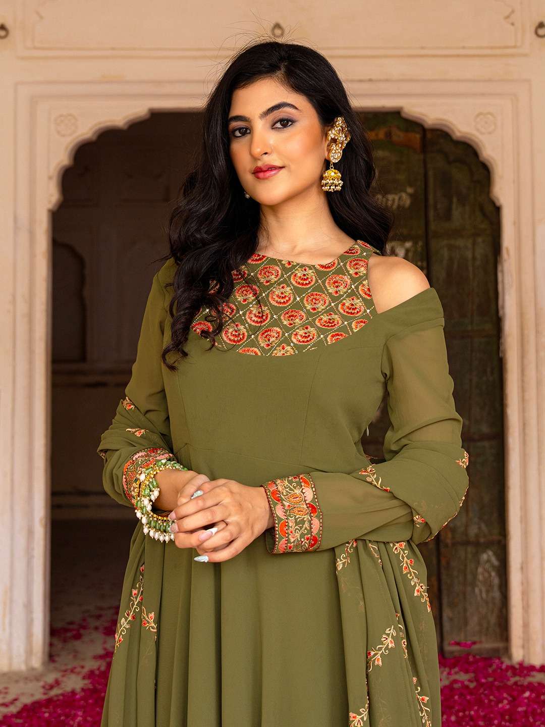 ARYA DESIGN DRS-149 PURE GEORGETTE EMBROIDERY PRINTED GOWN-00058