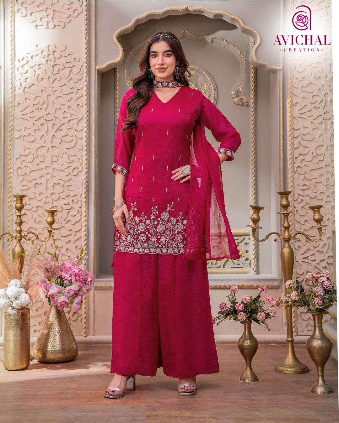 AVICHAL BY ASLIWHOLESALE DESIGNER PURE CRUNCHY SILK DRESSES-00014