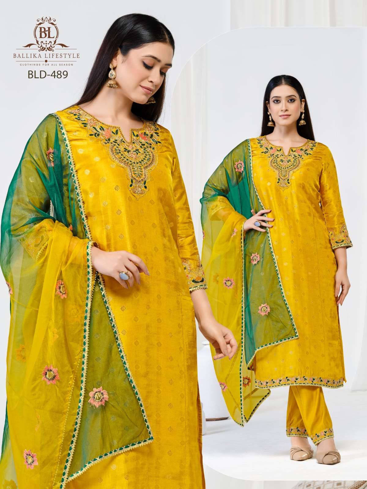 BALLIKA LIFESTYLE AAINA BLD-488 TO 489 SERIES PURE JACQUARD EMBROIDERY DRESSES-00316