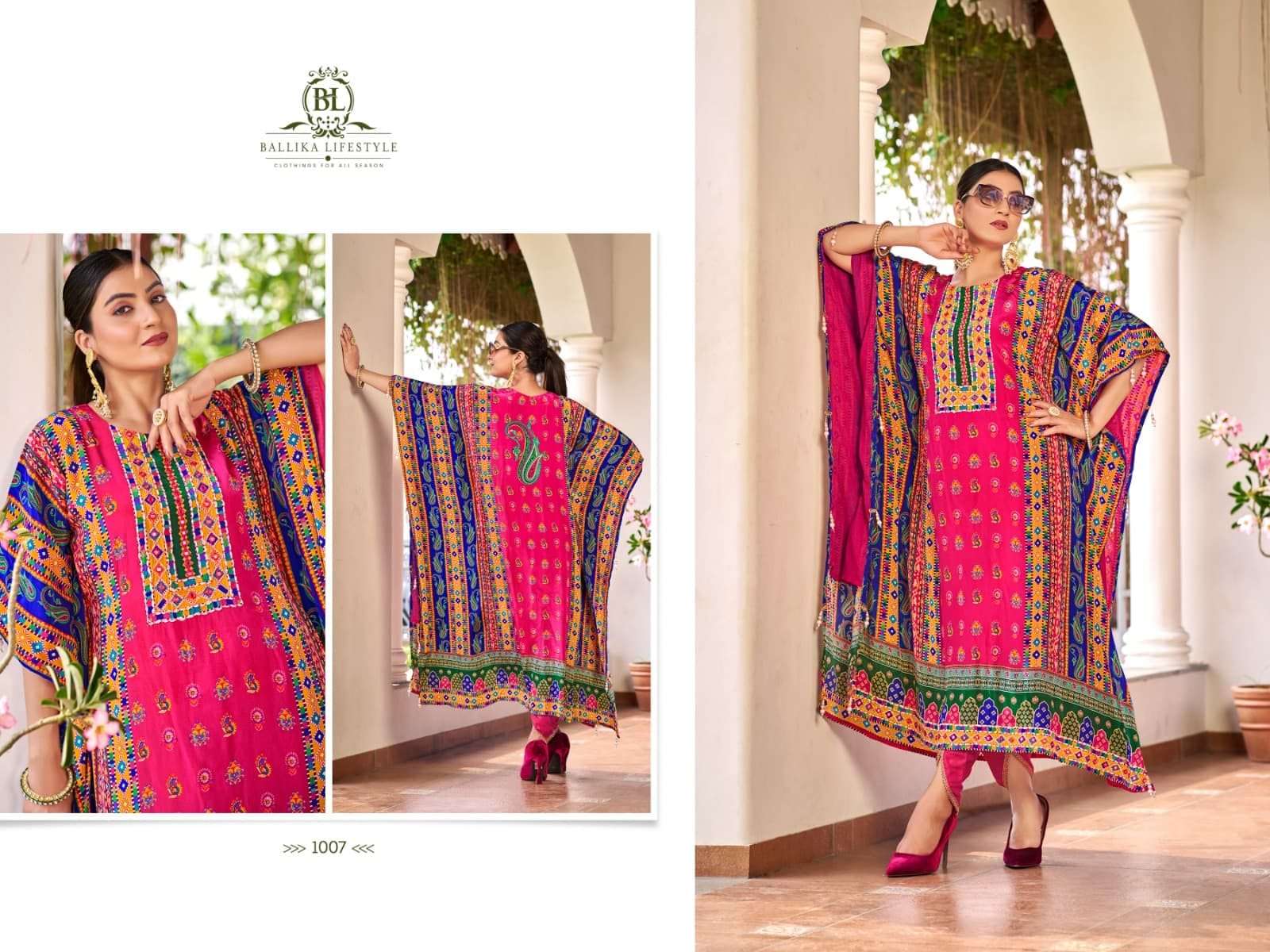 BALLIKA LIFESTYLE BLD-1004-1007 SERIES PURE CREPE PRINTED EMBROIDERY KAFTANS-00316