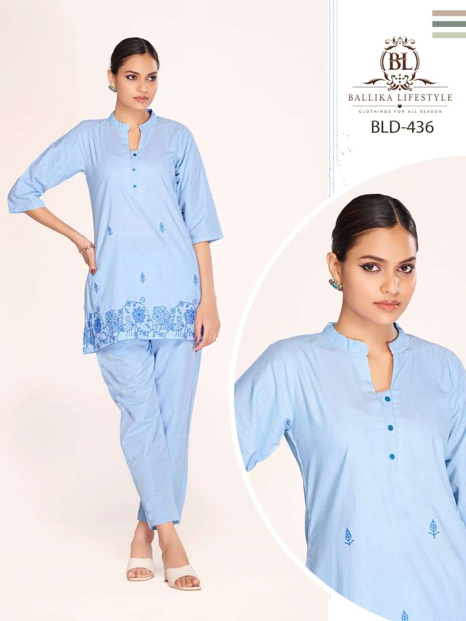 BALLIKA LIFESTYLE BLD-436 TO BLD-438 SERIES PURE PRINTED EMBROIDERY CO-ORD SET-00316