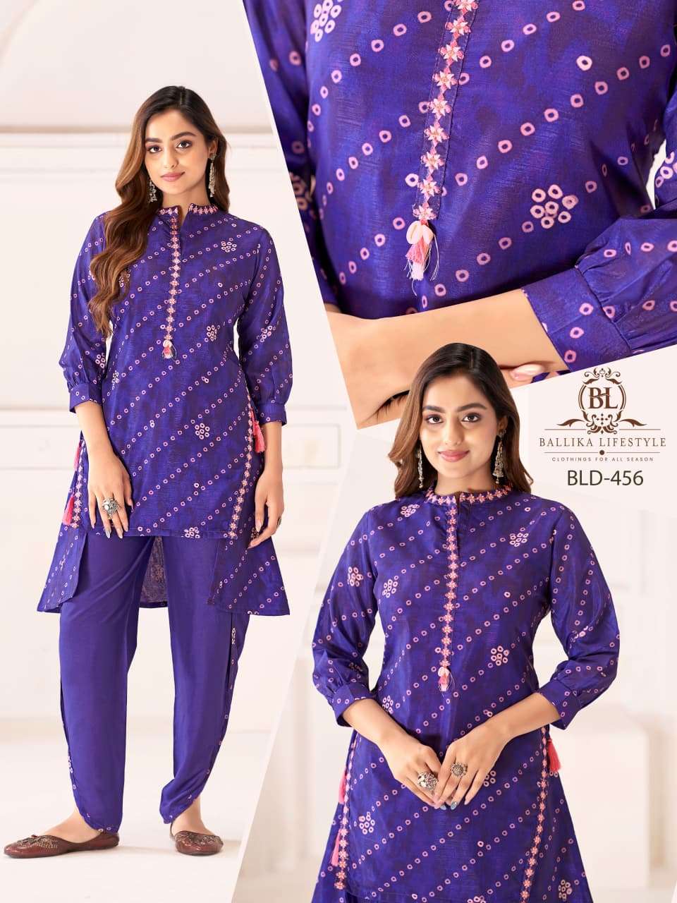 BALLIKA LIFESTYLE BLD-454 TO BLD-457 SERIES PURE SILK GEORGETTE BANDHANI PRINTED CO-ORD SET-00316
