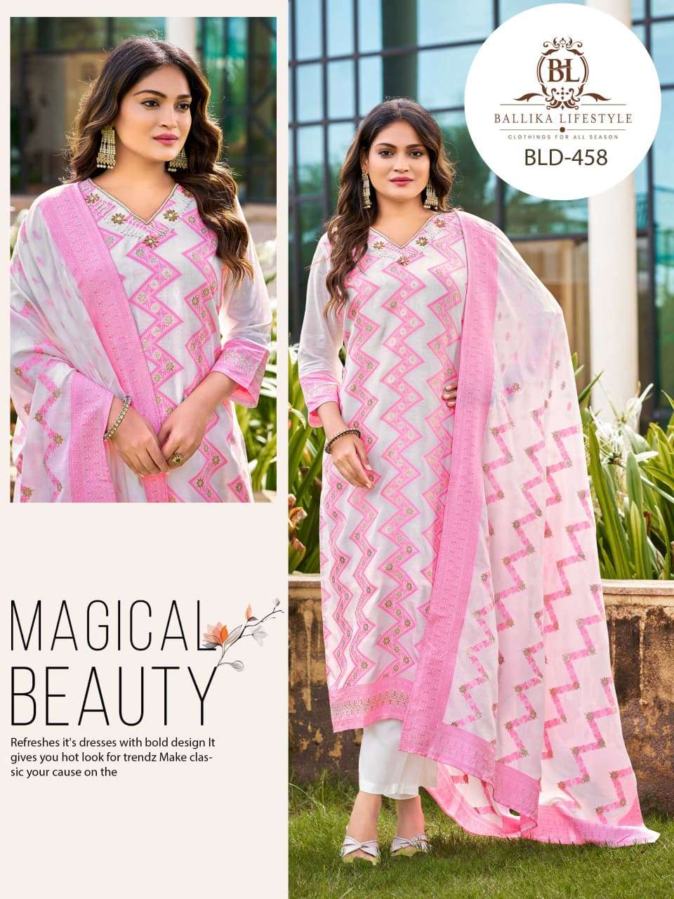 BALLIKA LIFESTYLE BLD-458 TO 459 SERIES PURE CHANDERI SILK EMBROIDERY DRESSES-00316