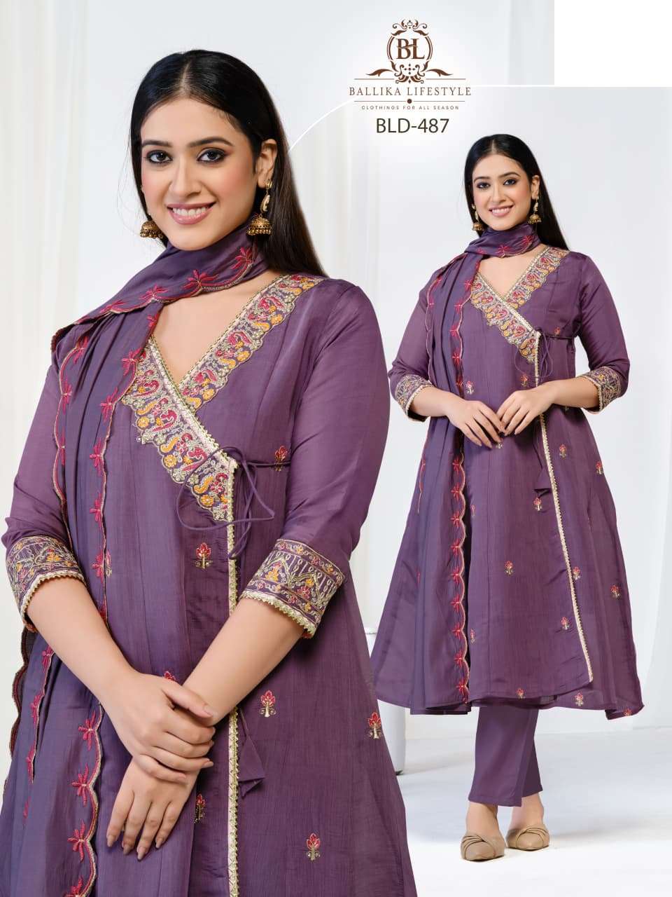BALLIKA LIFESTYLE BLD-485 TO BLD-487 SERIES PURE MULL CHANDERI EMBROIDERY DRESSES-00316