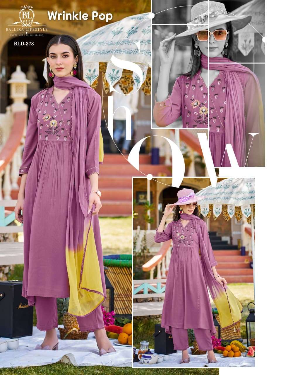 BALLIKA LIFESTYLE WRINKLE POP PURE CHIFFON EMBROIDERY DRESSES-00316