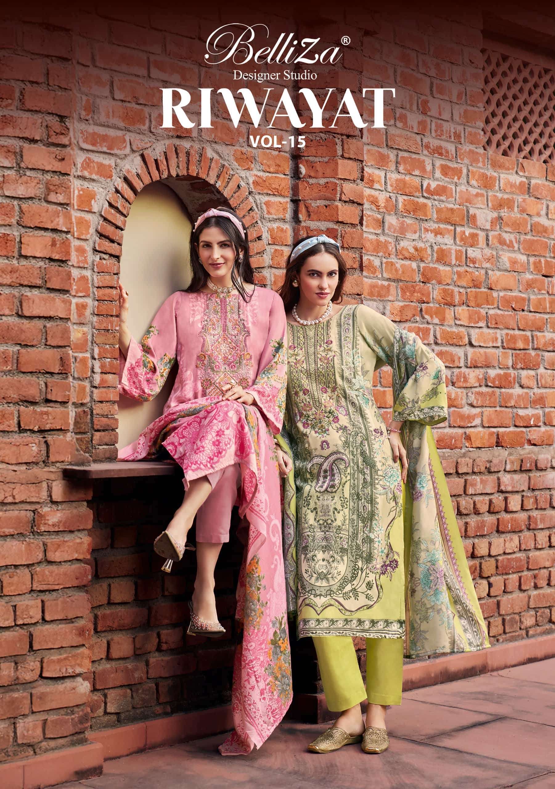 BELLIZA RIWAYAT VOL-15 929-001 TO 929-008 SERIES PURE VISCOSE RAYON PRINTED PAKISTANI DRESSES-00201
