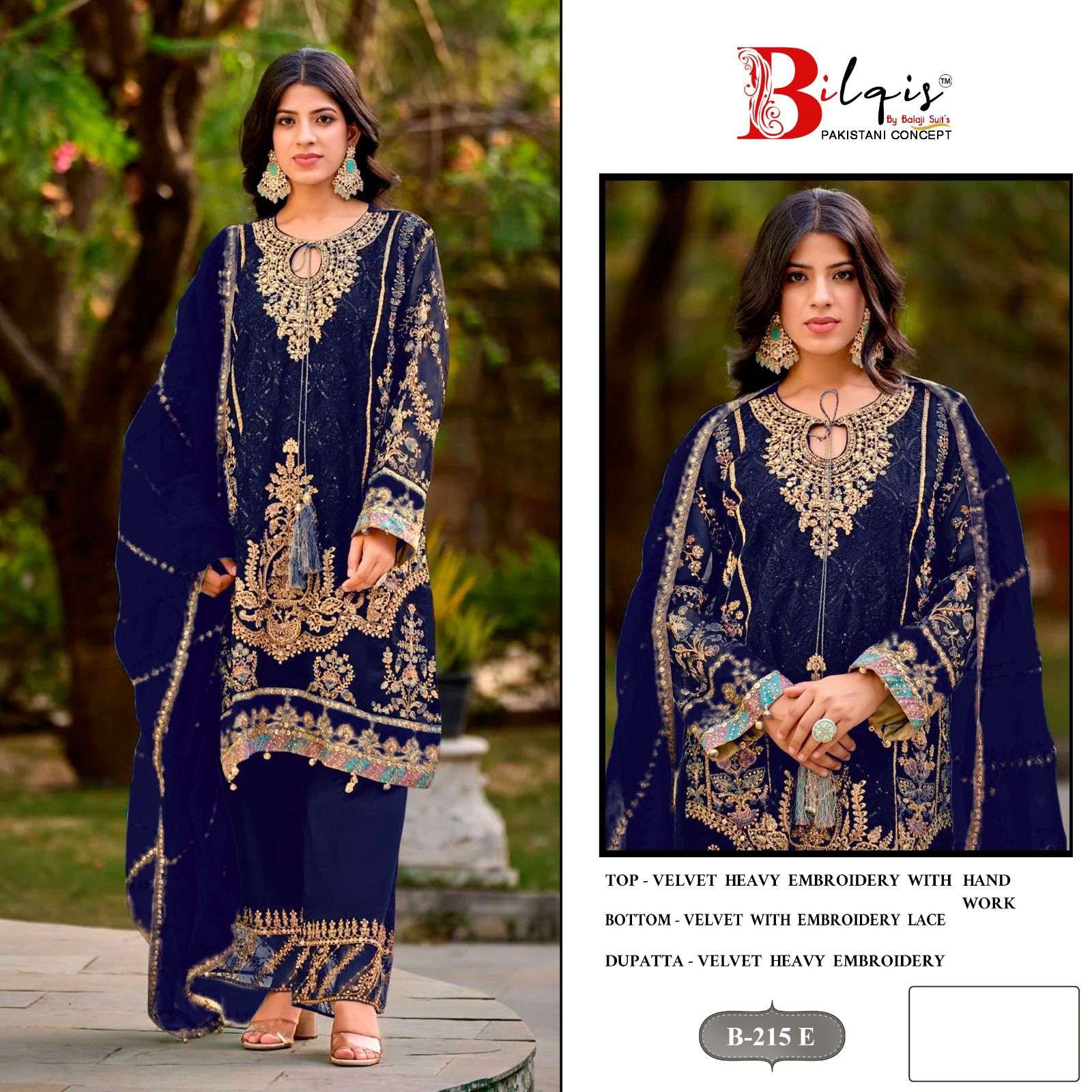 BILQIS B-215 A TO D SERIES PURE VELVET EMBROIDERY PAKISTANI DRESSES-00201