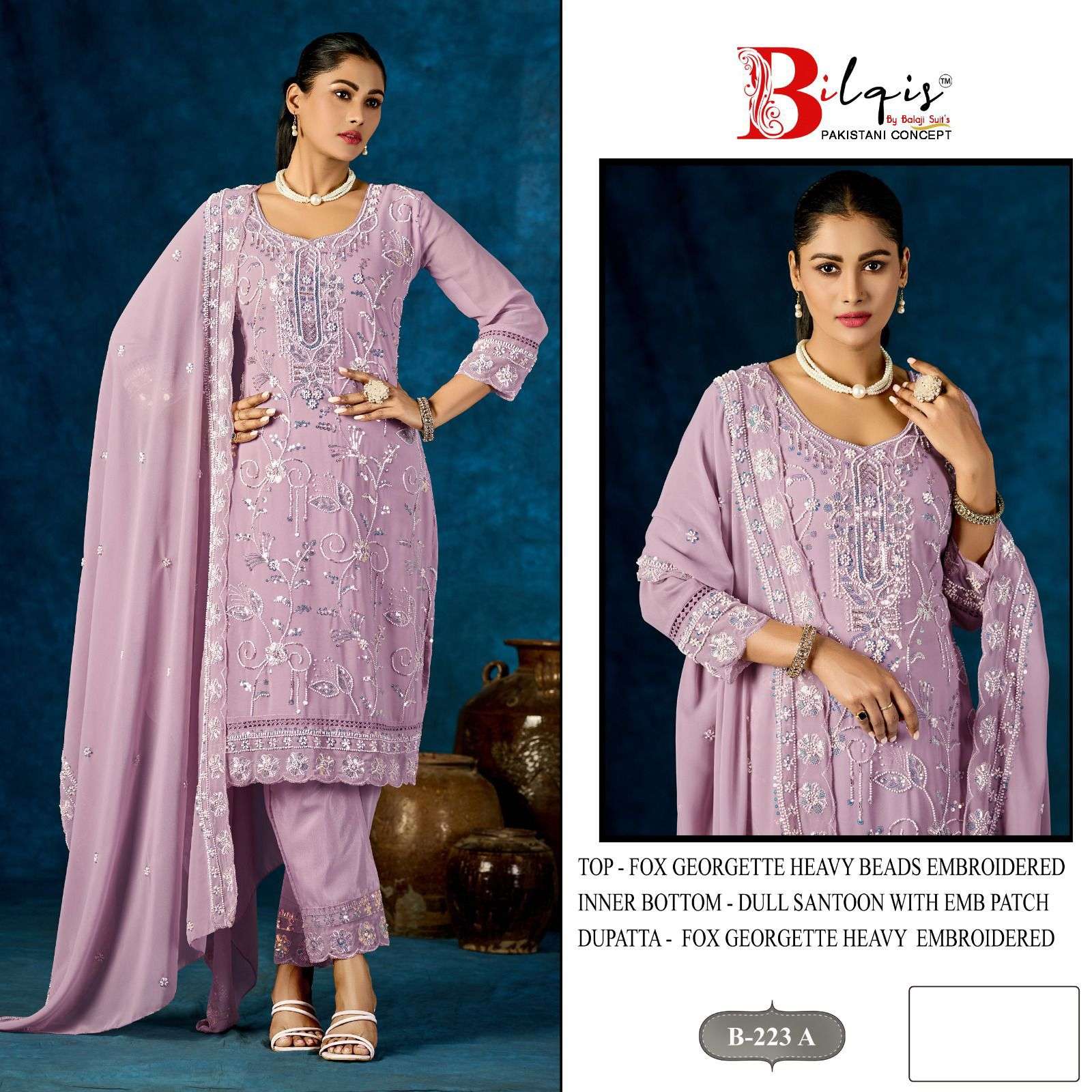 BILQIS B-223 A TO D SERIES PURE GEORGETTE EMBROIDERY PAKISTANI DRESSES-00201