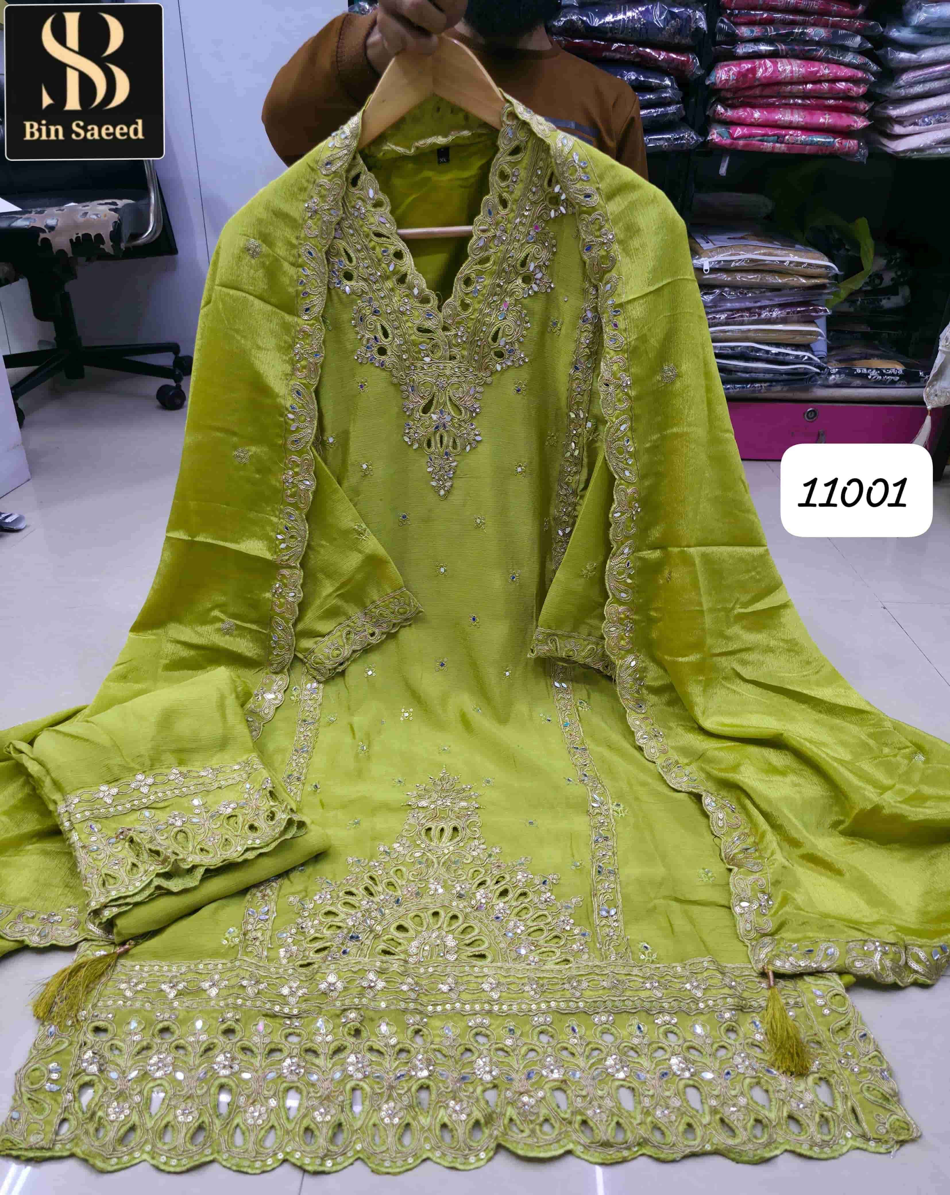 BIN SAEED 11001 PURE CHINON EMBROIDERY PAKISTANI DRESSES-00272