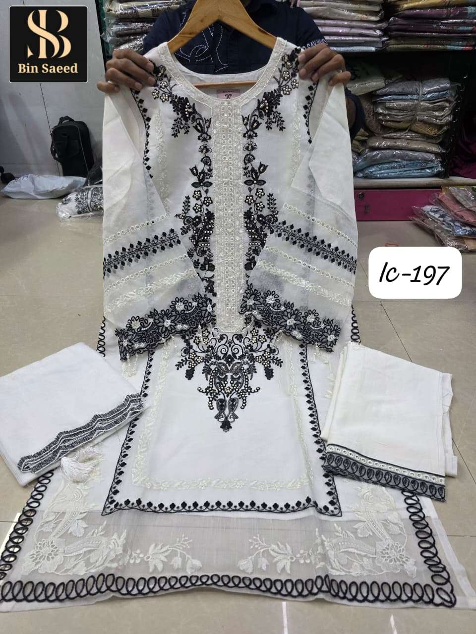 BIN SAEED IC-197 PURE COTTON EMBROIDERY PAKISTANI DRESSES-00272