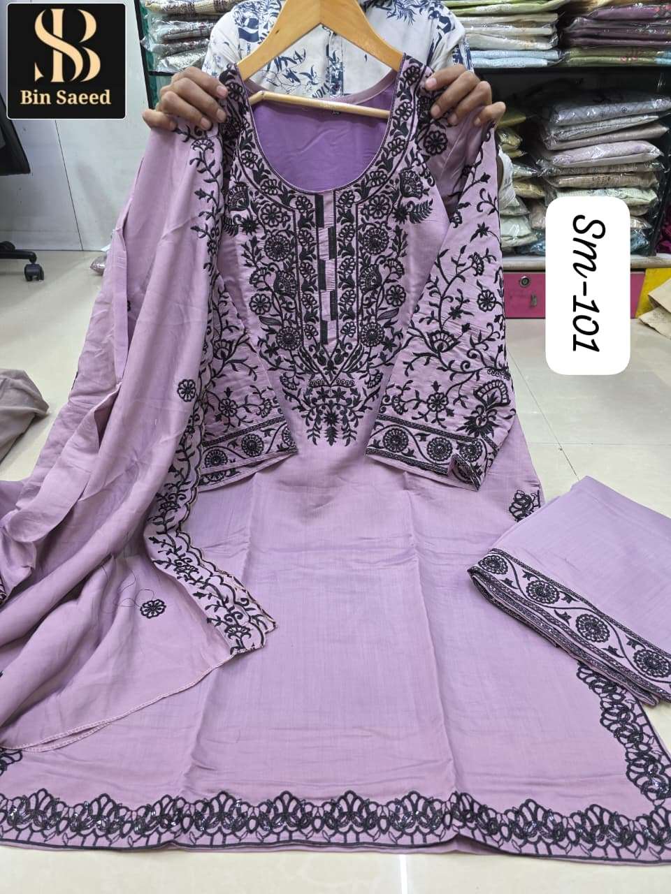BIN SAEED SM-101 PURE ROMAN EMBROIDERY PAKISTANI DRESSES-00272