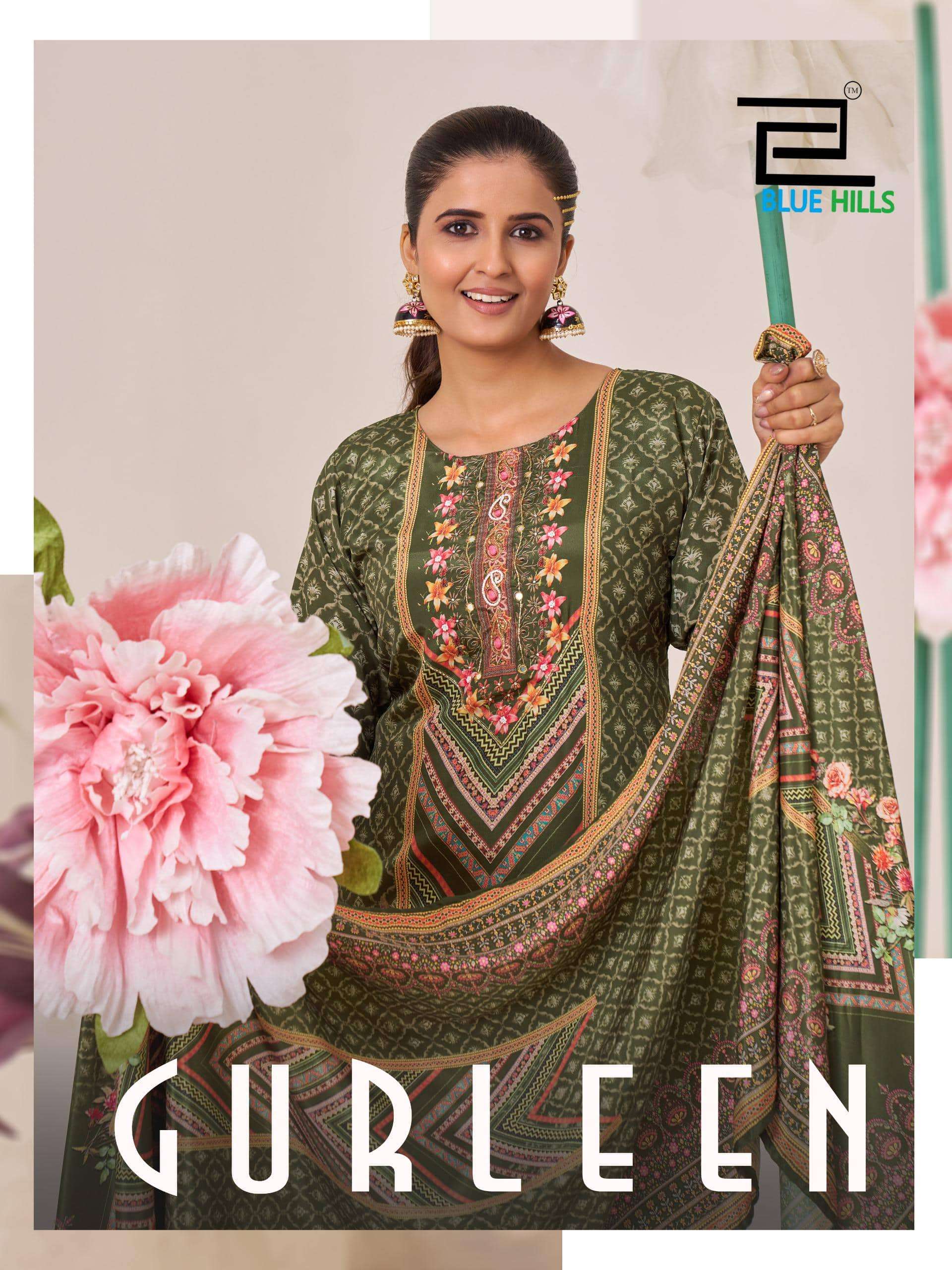 BLUE HILLS GURLEEN 1001 TO 1004 SERIES PURE MUSLIN PRINTED PAKISTANI DRESSES-00099