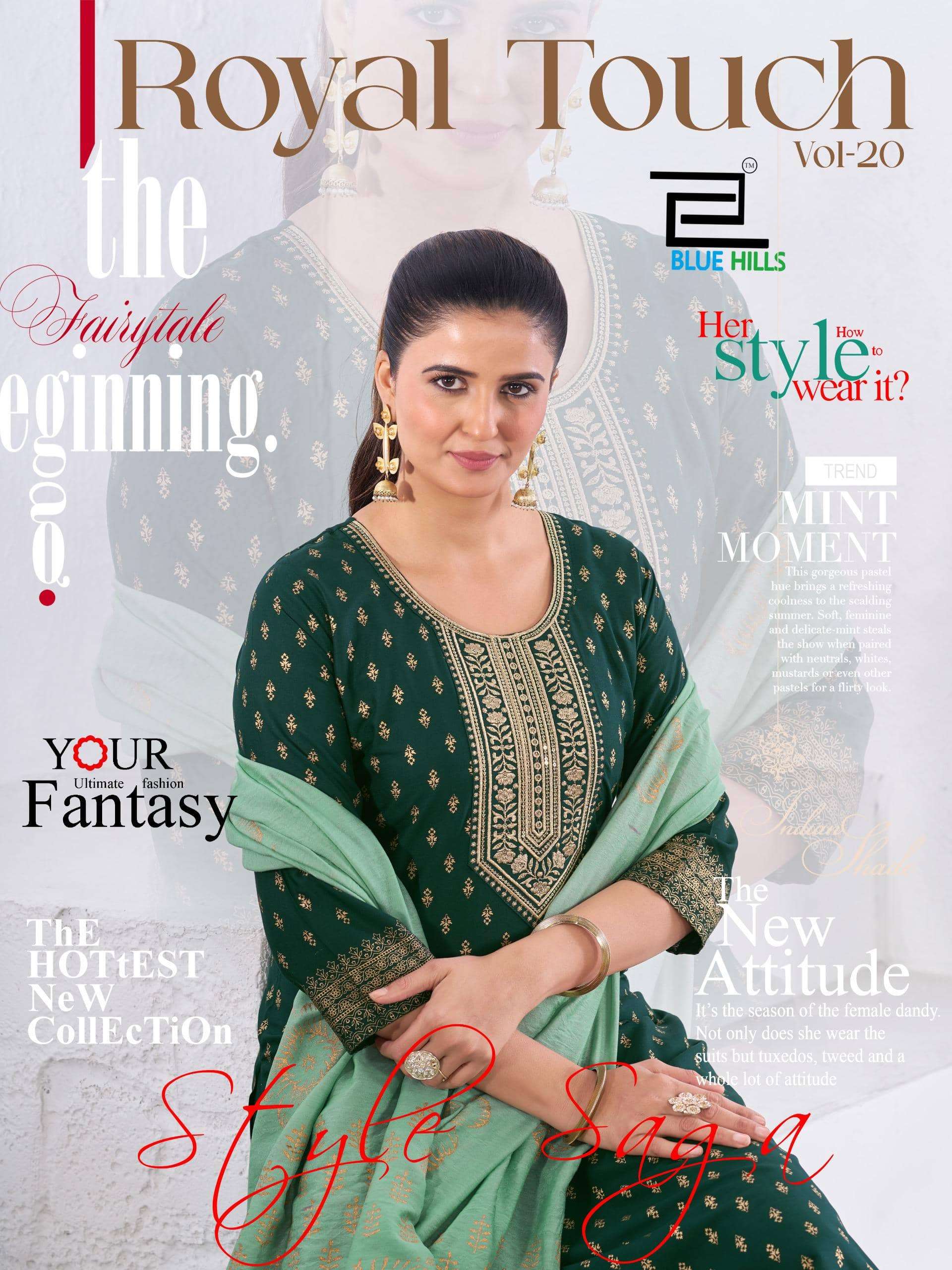 BLUE HILLS ROYAL TOUCH VOL-20 5066 TO 5071 SERIES PURE RAYON 14KG EMBROIDERY DRESSES-00099