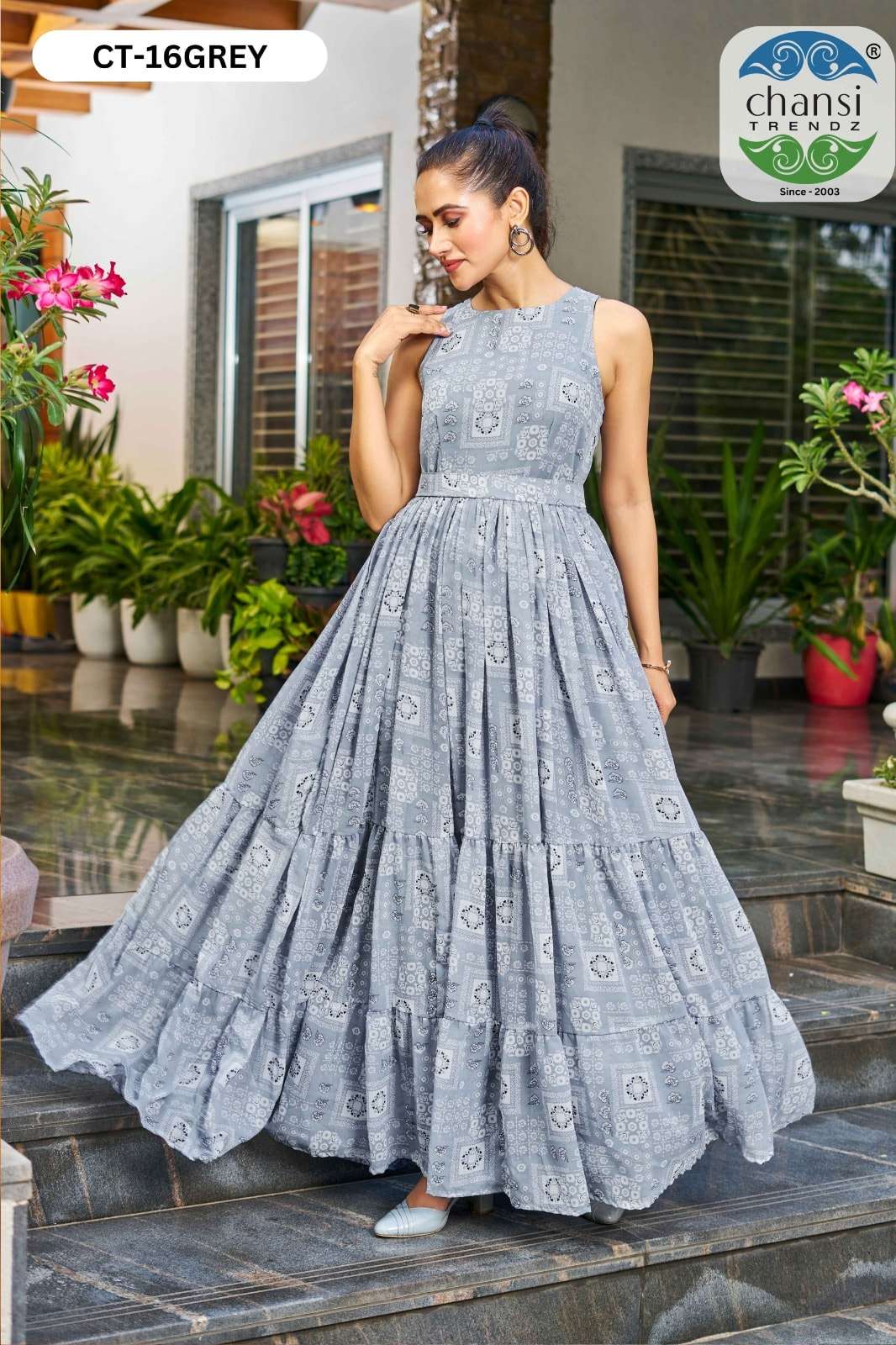CHANSI TRENDZ GLAMOURS PURE GEORGETTE PRINTED GOWN-00303